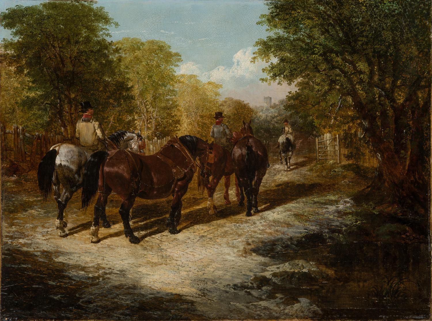John Frederick Herring Jr. Animal Painting - Country Gentlemen Going Out