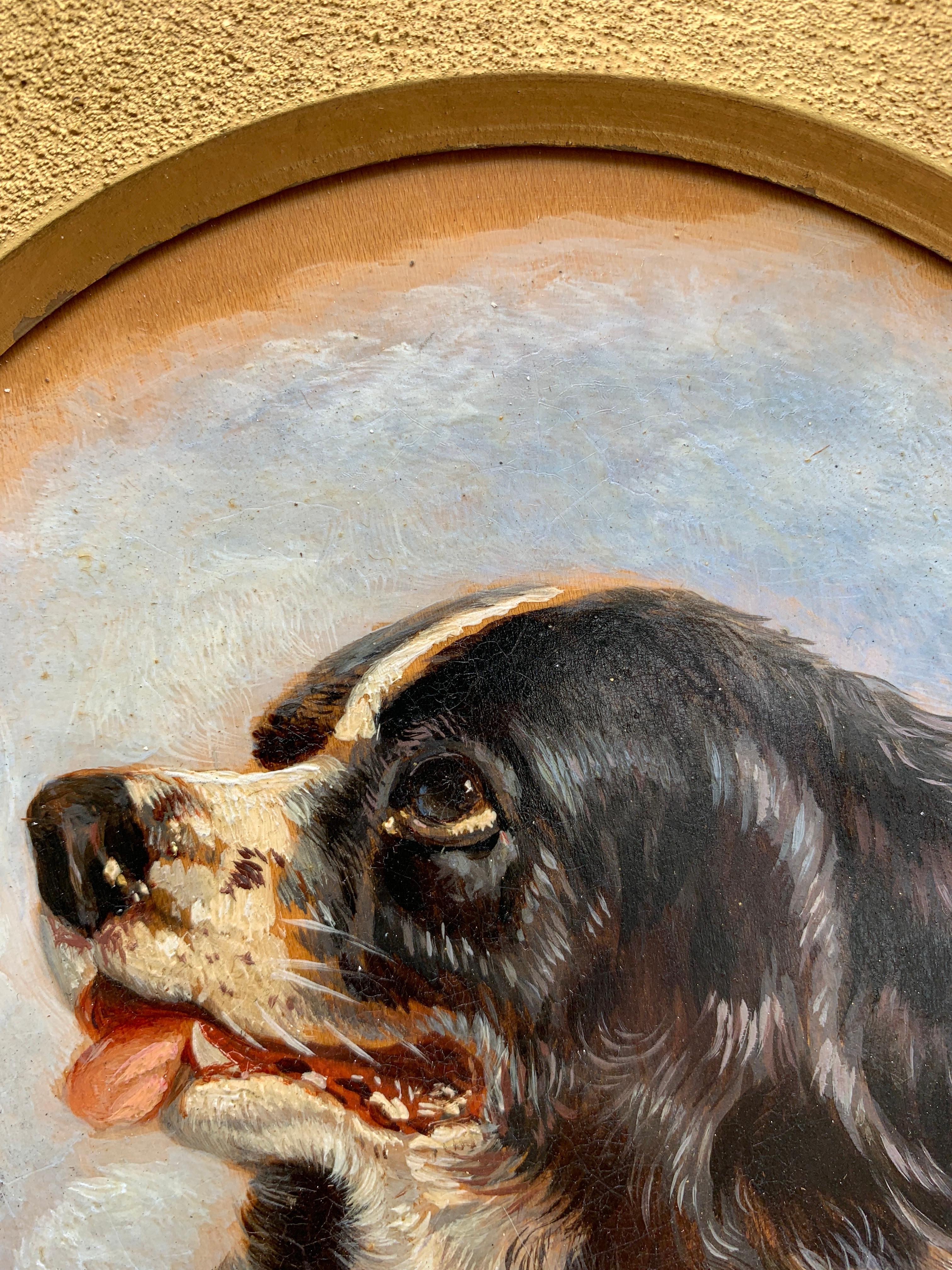 English Antique oil painting of an English Spaniel dog head - Victorian Painting by John Frederick Herring Jr.