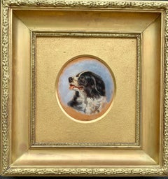 Peinture à l'huile ancienne anglaise d'une tête de chien épagneul anglais