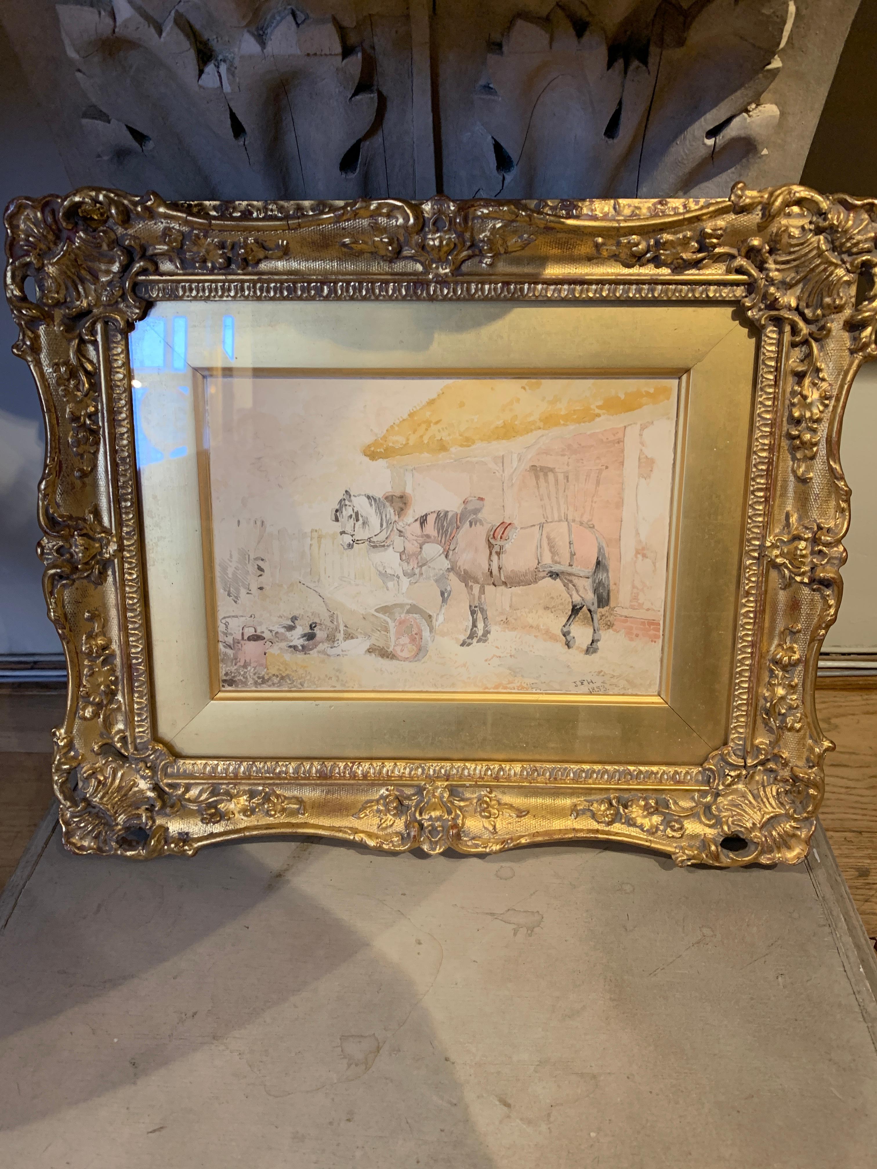 John Frederick Herring Jr. Animal Painting – Bauernhofszenen mit Pferden