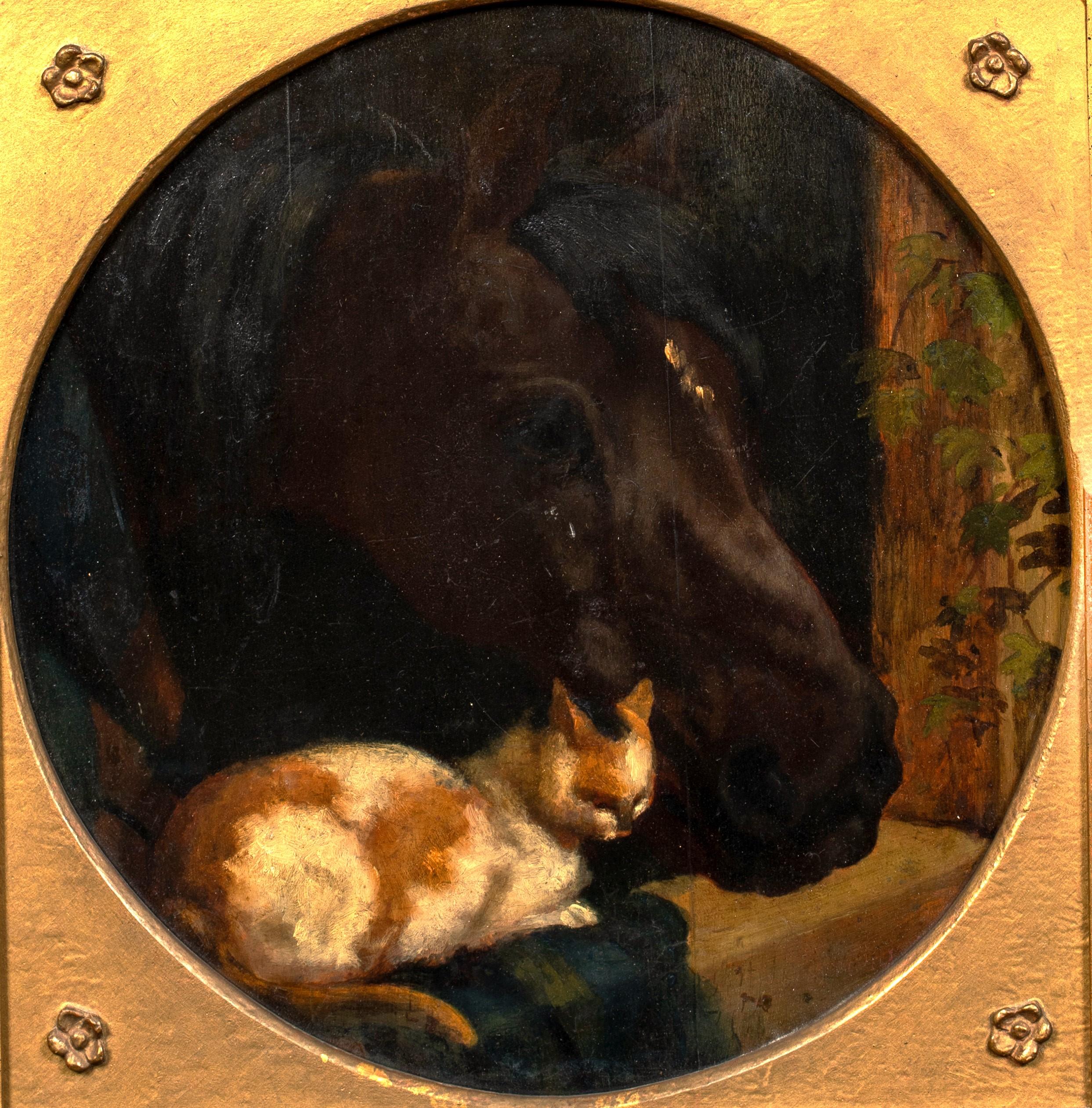 Pferd und Katze, 19. Jahrhundert (Braun), Portrait Painting, von John Frederick Herring Jr.