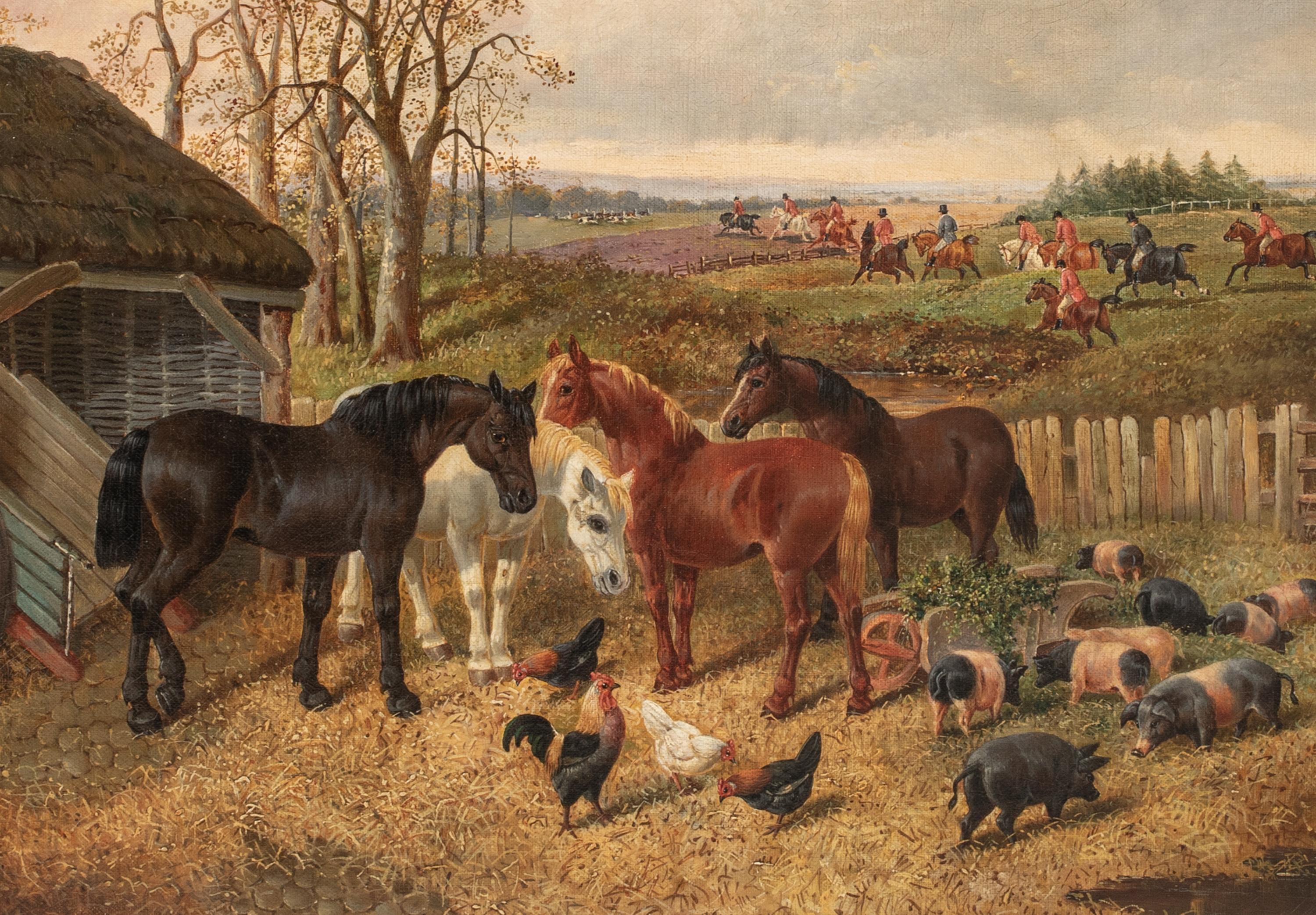 Chevaux, poulets et porcs à la ferme, 17e siècle   HERRING de John Frederick II en vente 1