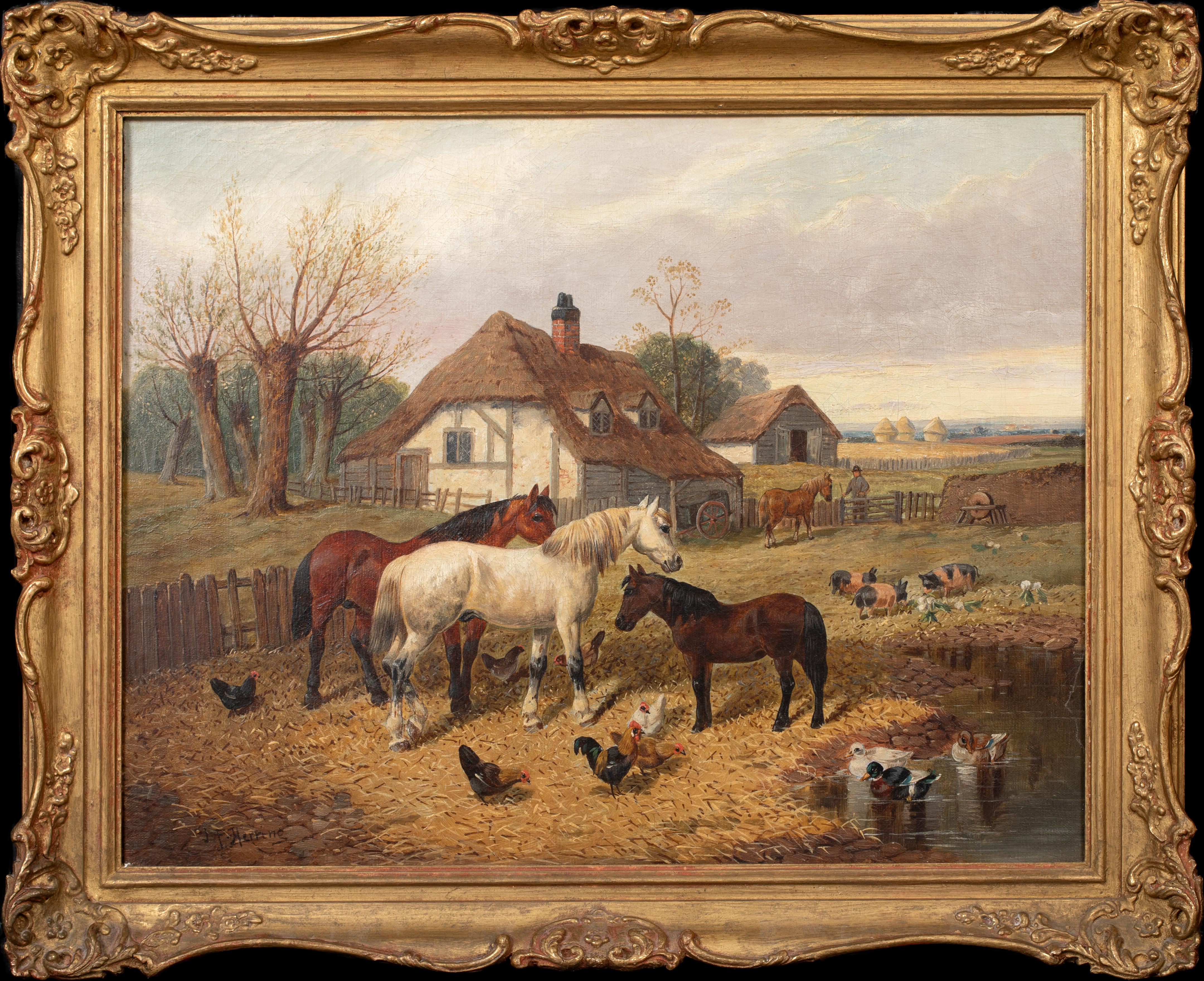 John Frederick Herring Jr. Animal Painting - Horses, Chickens & Pigs On The Farm, 17th Century   by John Frederick II HERRING