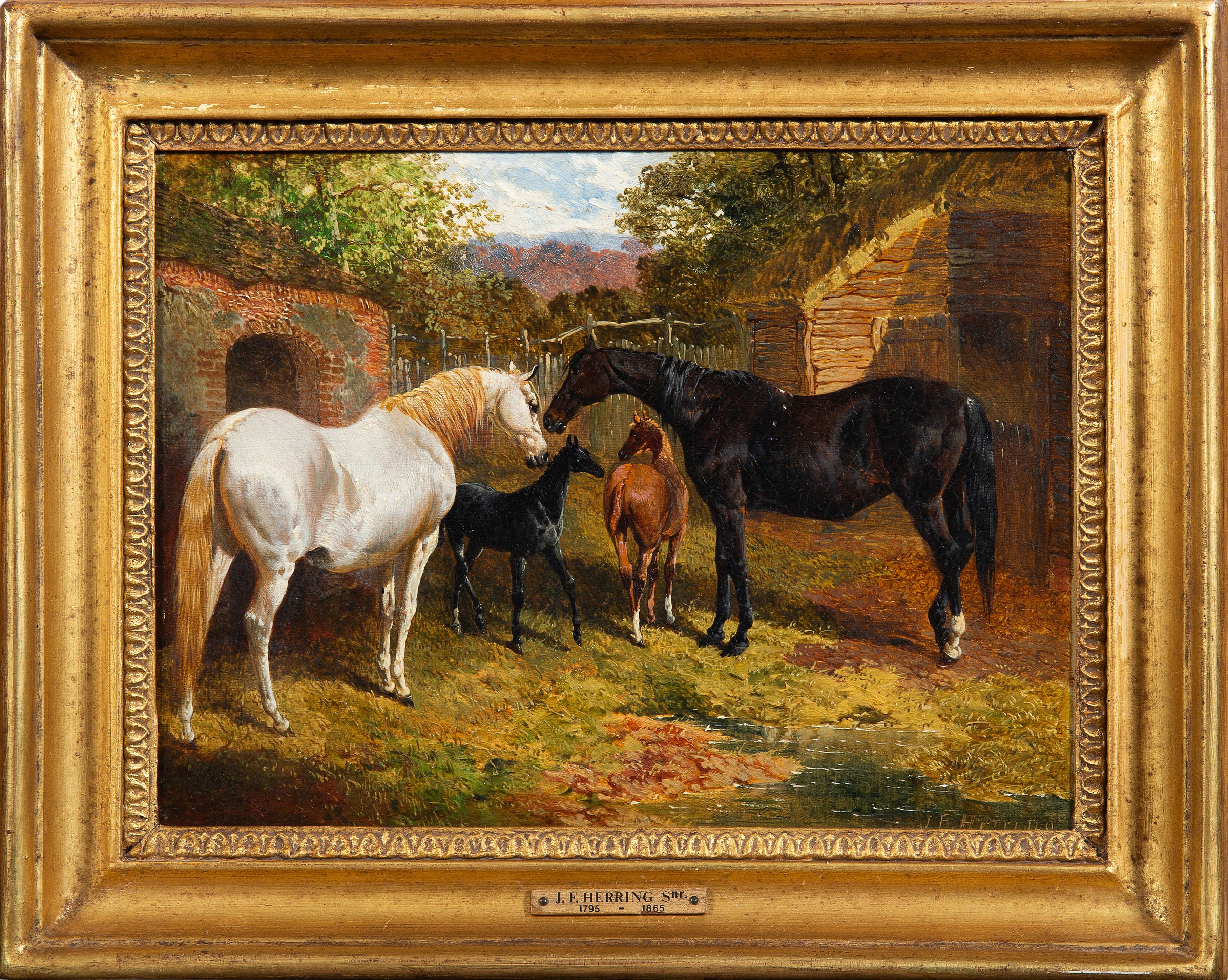 Animal Painting di John Frederick Herring Jr. - Cavalli in un'aia