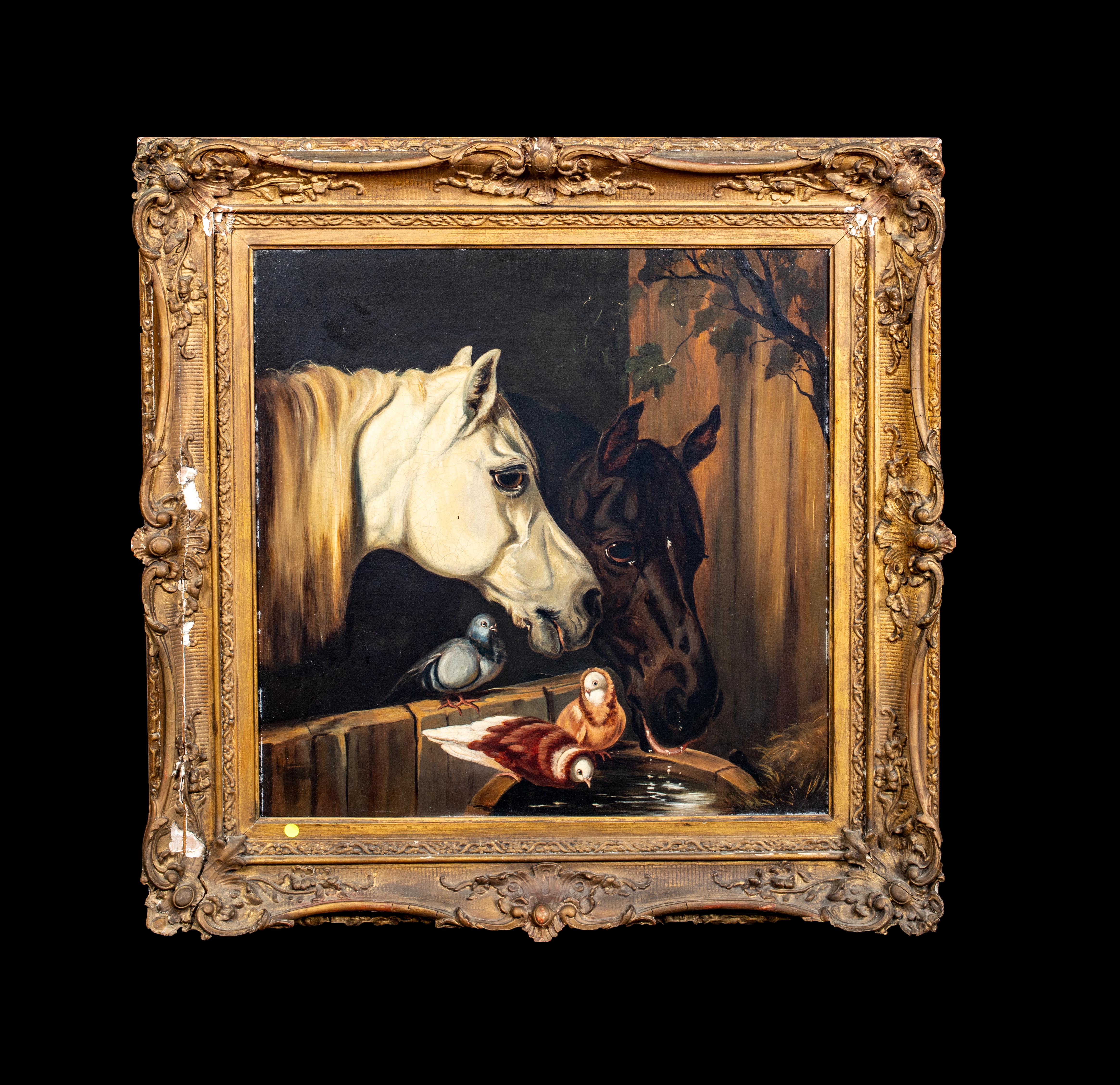 Horses & Pigeons, 19th Century  - John Frederick II HERRING (1815-19 - Painting by John Frederick Herring Jr.