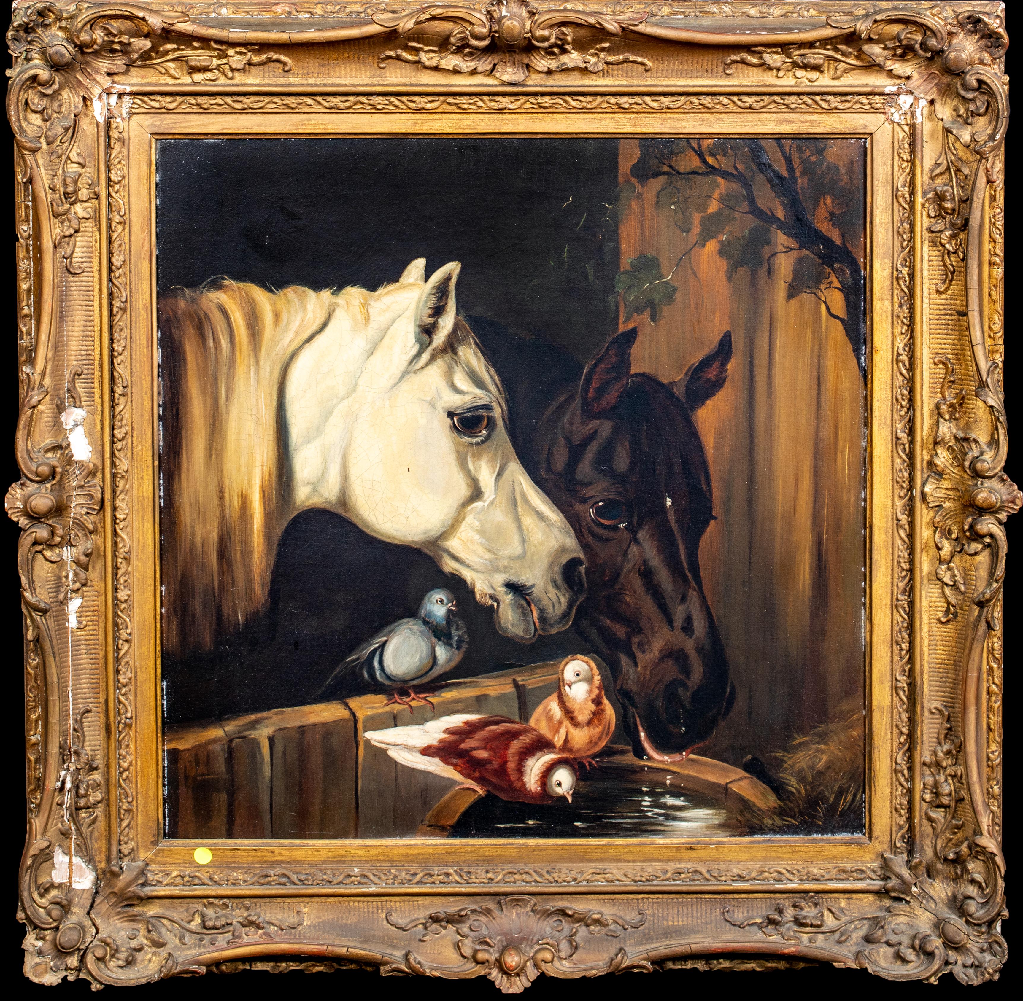 John Frederick Herring Jr. Portrait Painting - Horses & Pigeons, 19th Century  - John Frederick II HERRING (1815-19