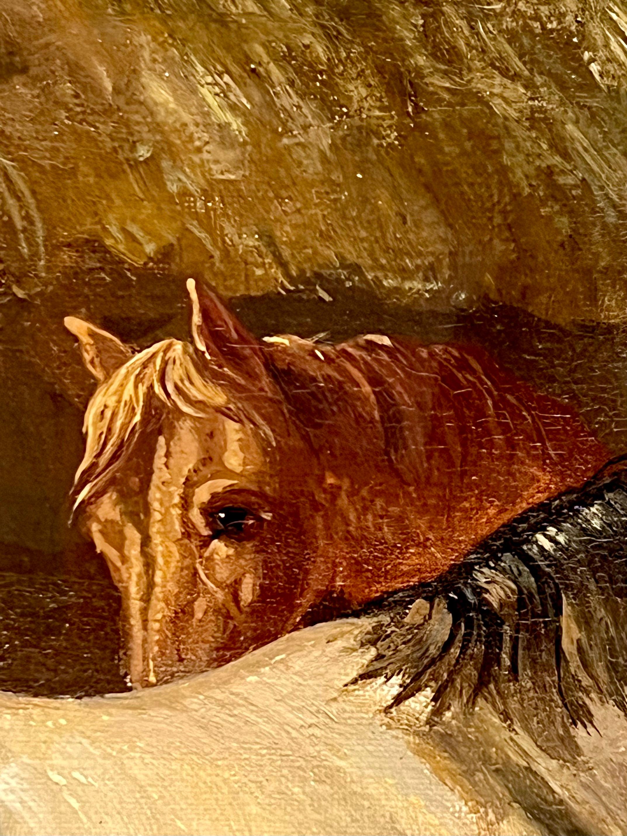 Großes Gemälde aus dem 19. Jahrhundert - Pferde und Nutztiere auf dem Lande 1860 2