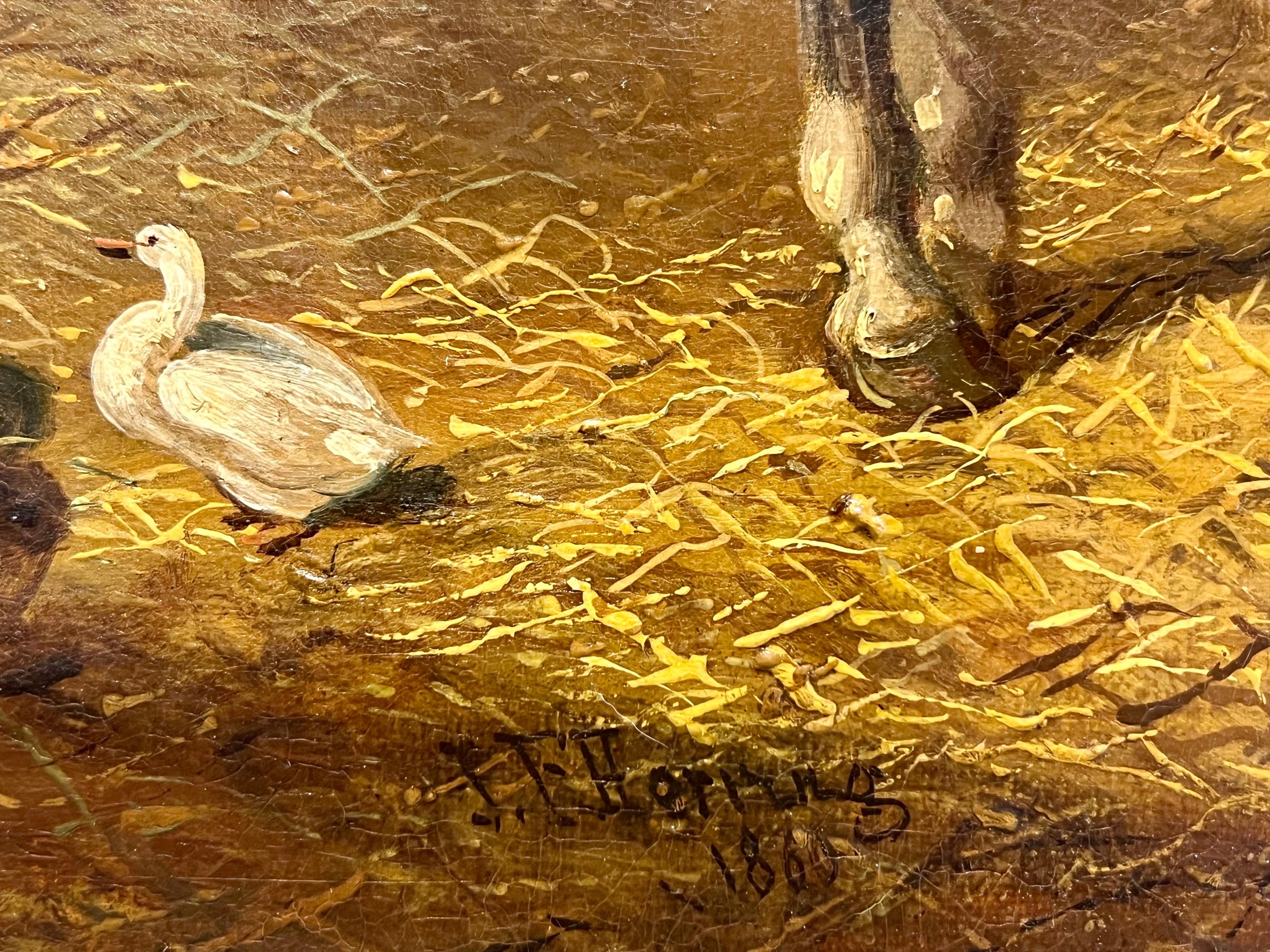 Grand tableau du 19e siècle - Chevaux et animaux de ferme dans la campagne 1860 3