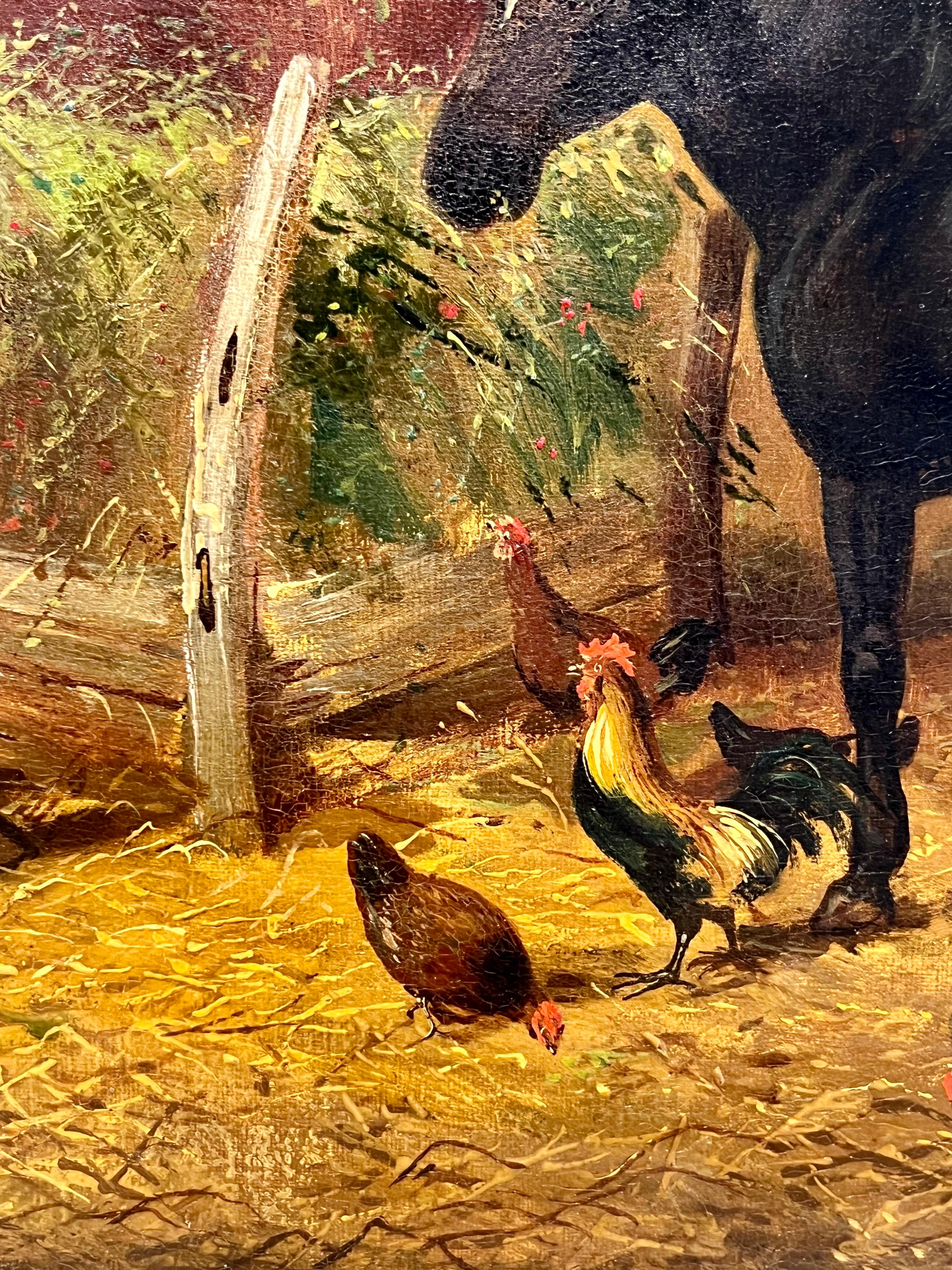 Großes Gemälde aus dem 19. Jahrhundert - Pferde und Nutztiere auf dem Lande 1860 5