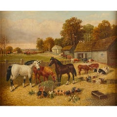 Painting of horses and farm animals by Herring the Younger