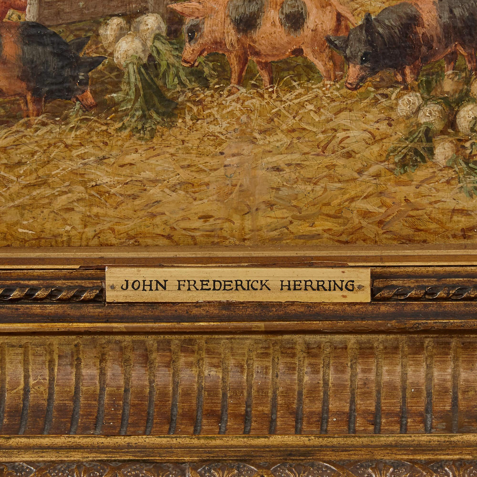 Peinture de chevaux et d'animaux de ferme par Herring le Jeune
Britannique, 19ème siècle
Cadre : Hauteur 83cm, largeur 97cm
Toile : Hauteur 64 cm, largeur 77 cm

Ce charmant tableau est l'œuvre de John Frederick Herring le Jeune, fils de John