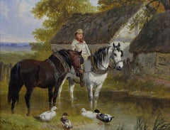 Pair of 19th Century farmyard scenes with horses, chickens & ducks