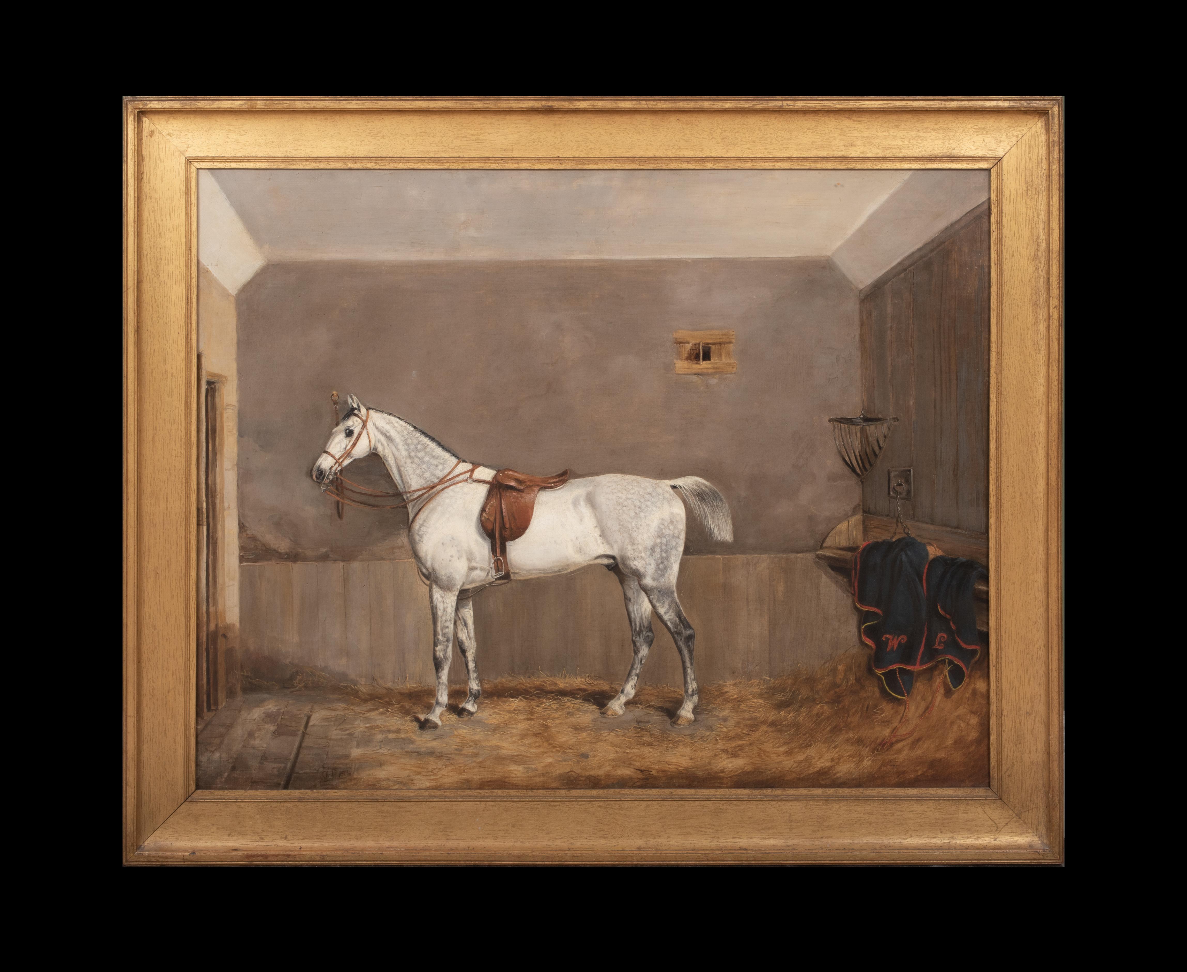 Portrait Of A Dapple Grey Racehorse, dated 1874  by John Frederick II HERRING  - Painting by John Frederick Herring Jr.
