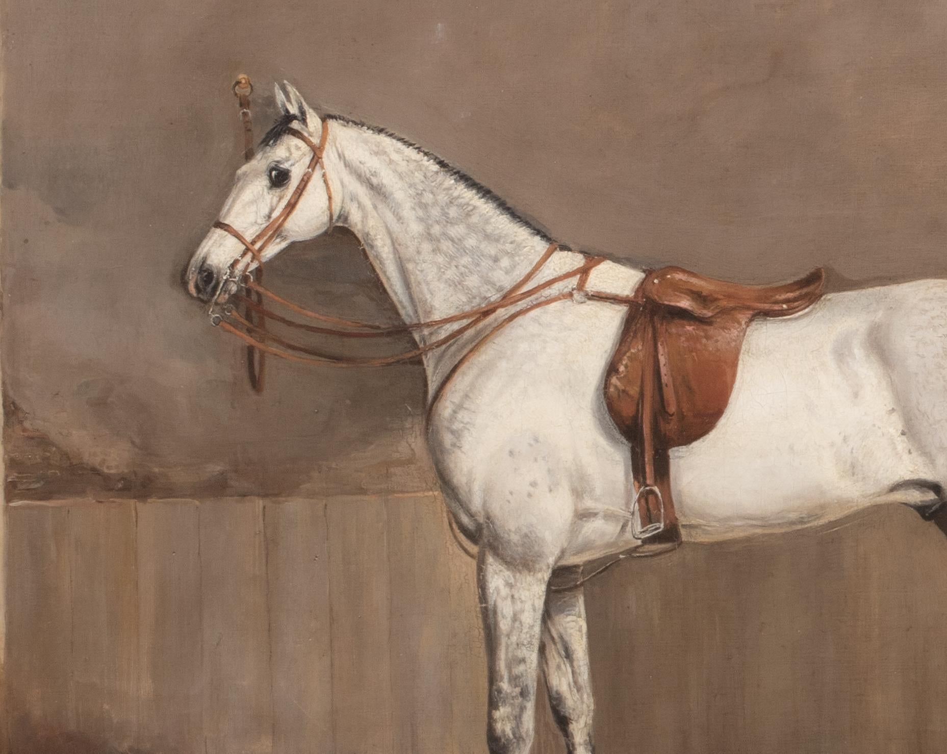 Portrait Of A Dapple Grey Racehorse, dated 1874

by John Frederick II HERRING (1815-1907) to $270,000

Large 19th century portrait of a dapple grey racehorse in a stable, oil on canvas by John Frederick Herring. Excellent quality and condition large