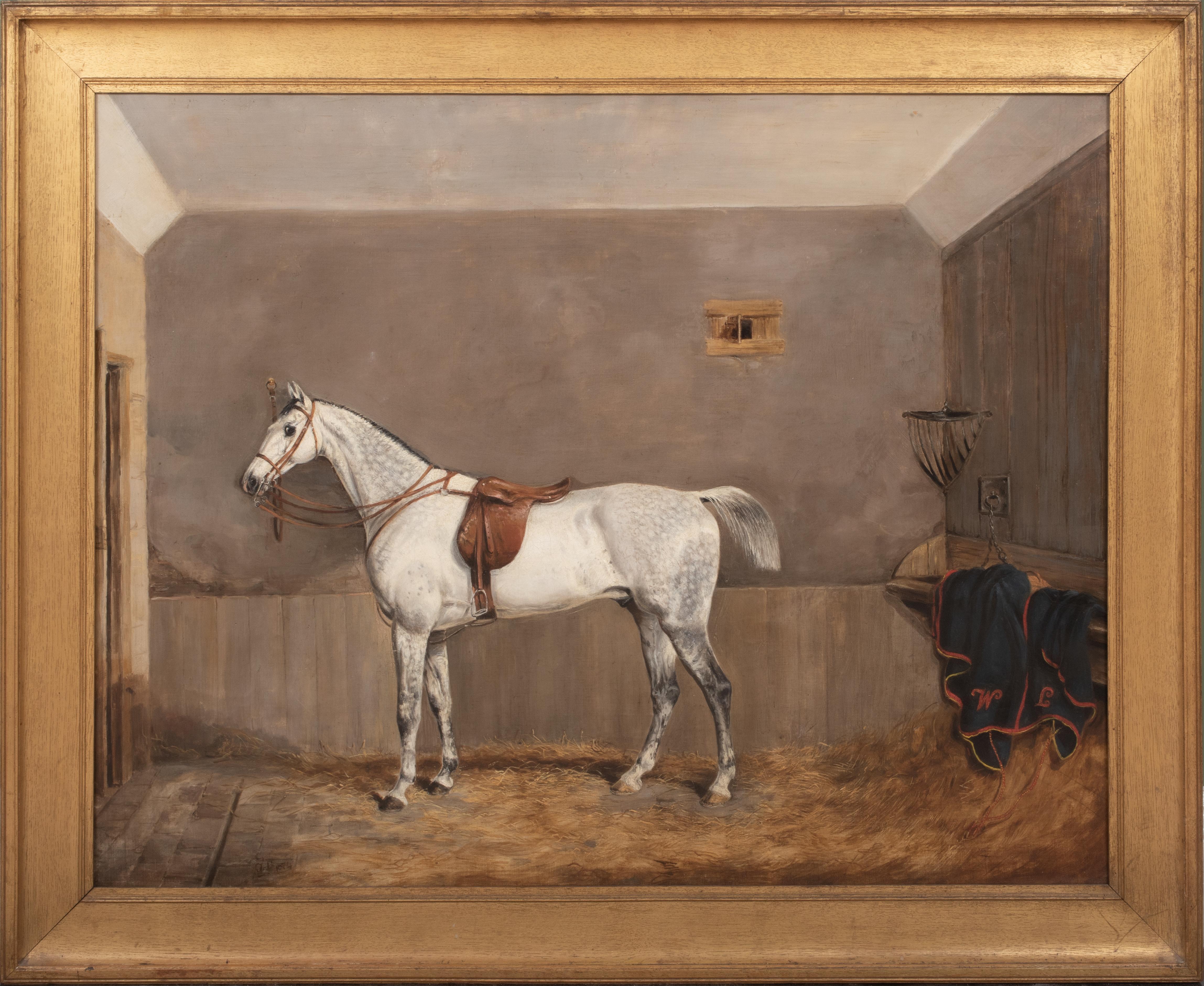 John Frederick Herring Jr. Animal Painting - Portrait Of A Dapple Grey Racehorse, dated 1874  by John Frederick II HERRING 