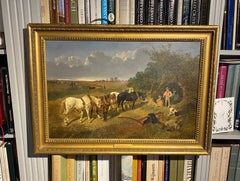 "Resting the team" - A plough team, with horses in a landscape