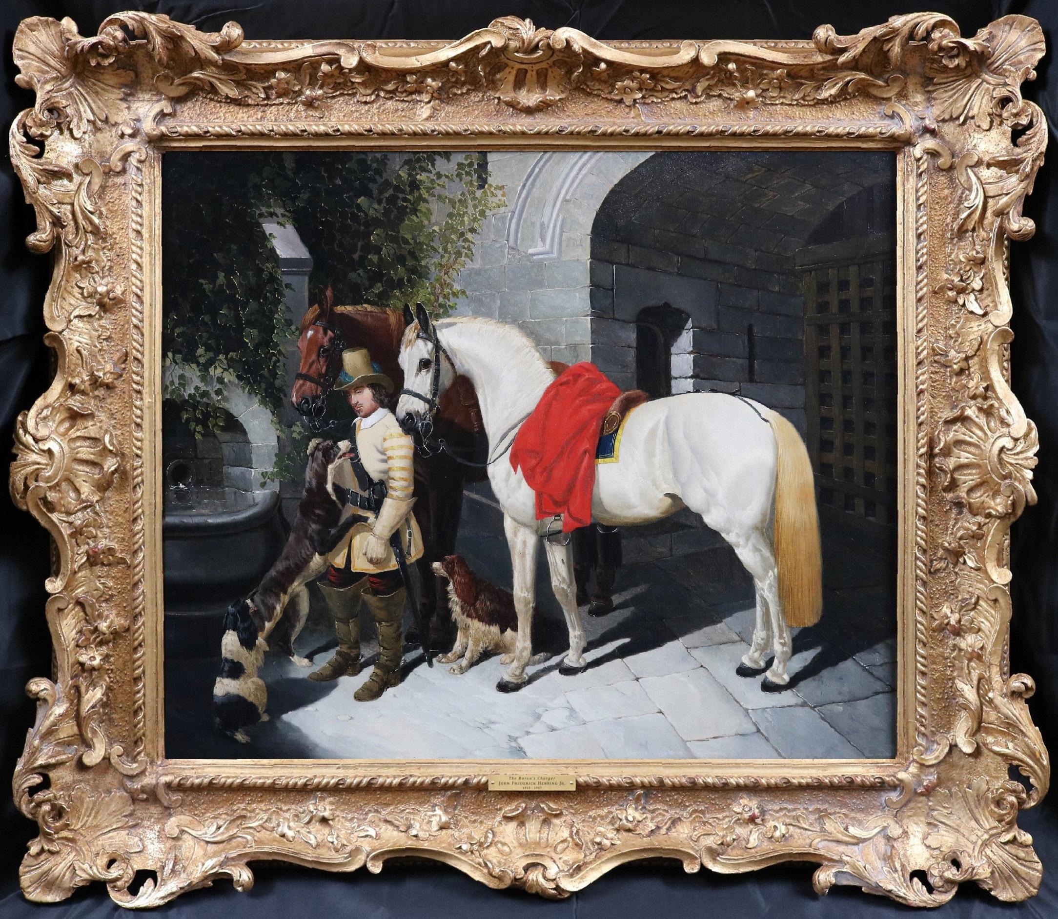 La Charger del Barone - Pittura ad olio del XIX secolo: Soldato Cromwell e cavalli da battaglia - Painting di John Frederick Herring Jr.