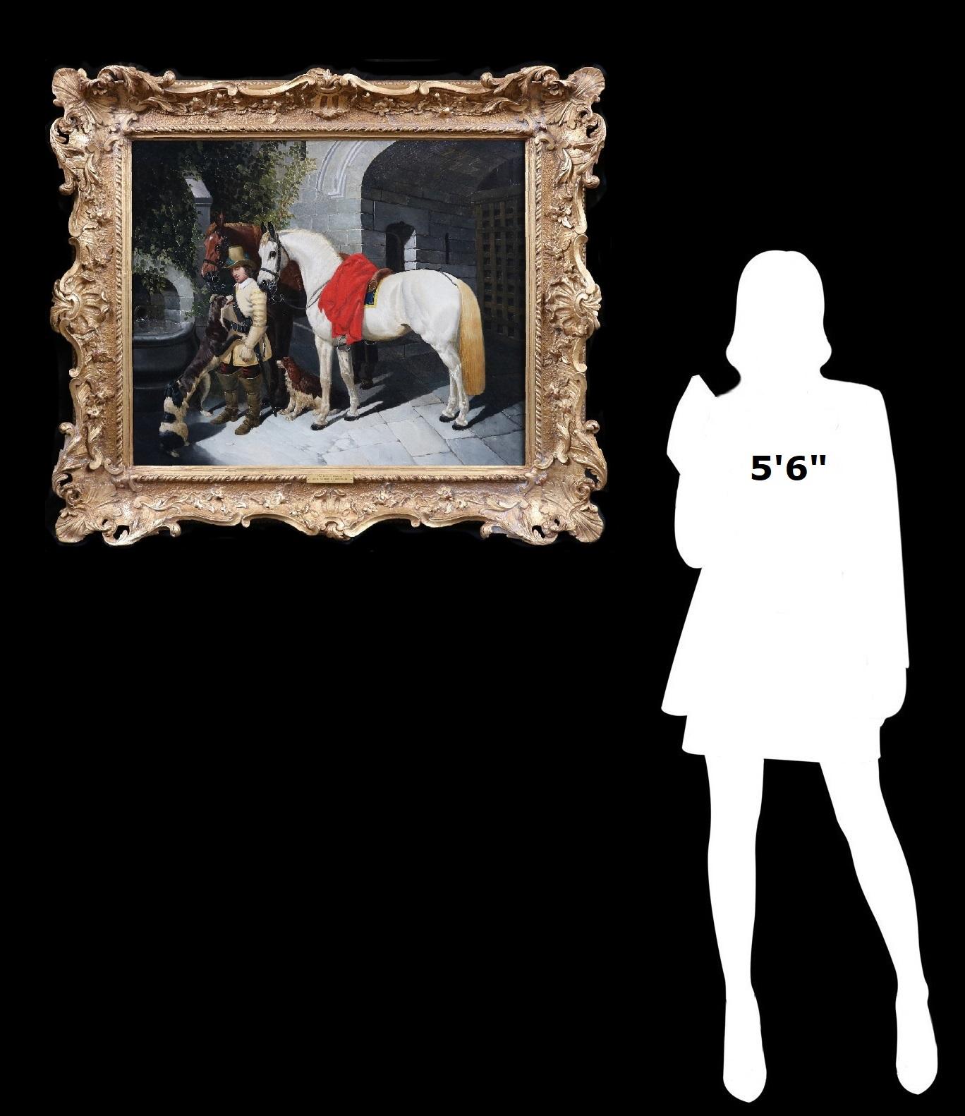 La Charger del Barone - Pittura ad olio del XIX secolo: Soldato Cromwell e cavalli da battaglia - Painting di John Frederick Herring Jr.