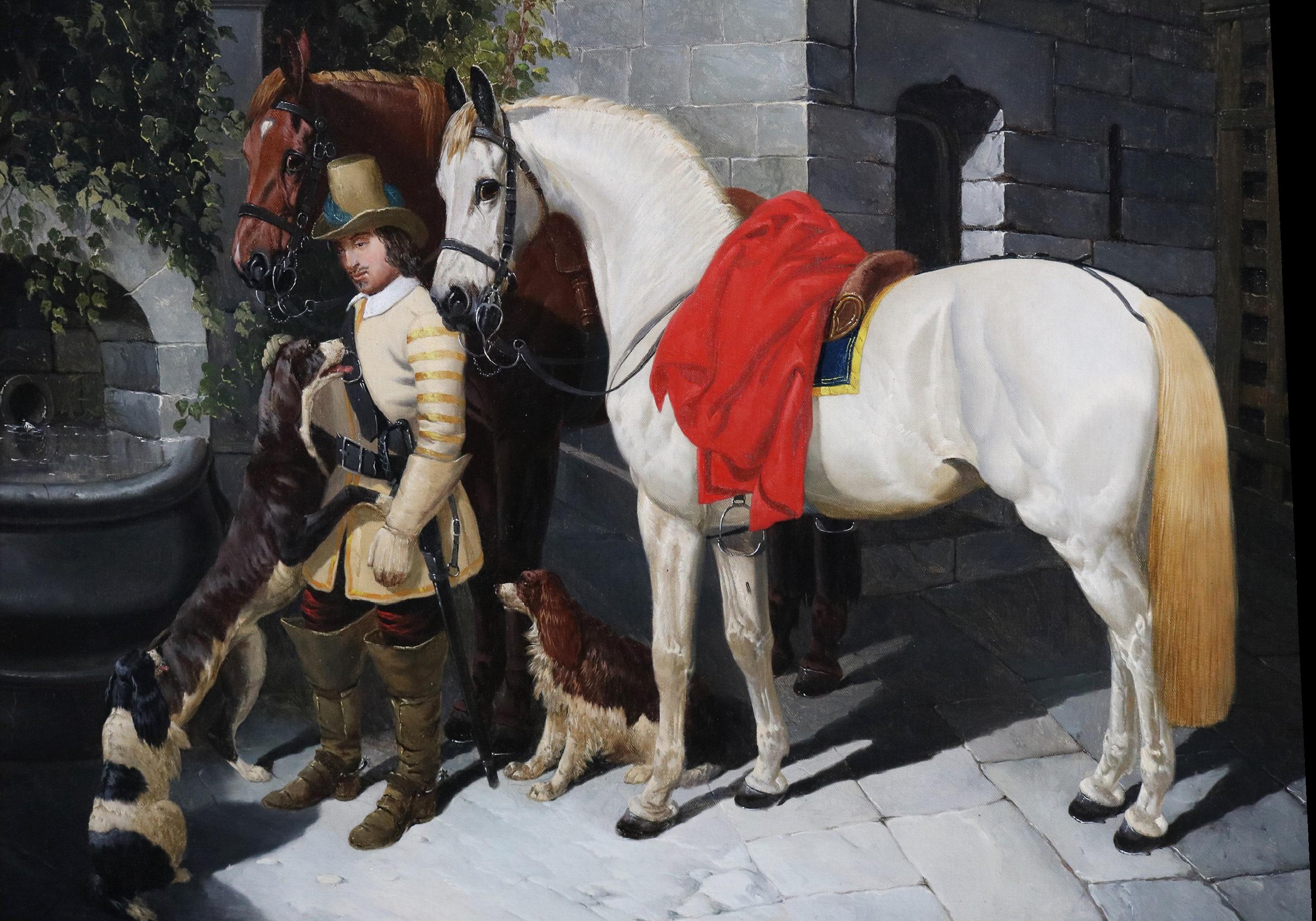 La Charger del Barone - Pittura ad olio del XIX secolo: Soldato Cromwell e cavalli da battaglia - Figurative Painting Nero di John Frederick Herring Jr.