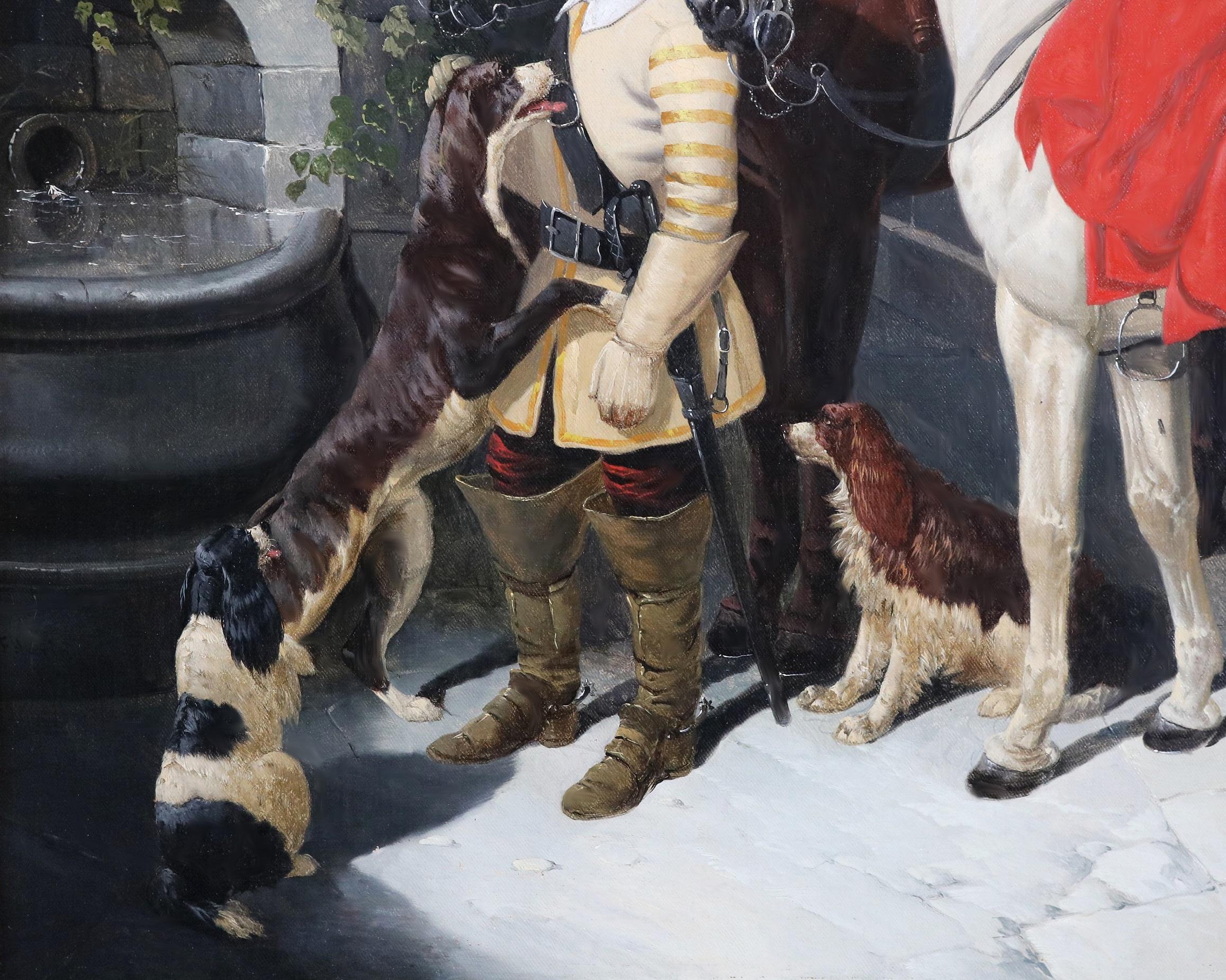 La Charger del Barone - Pittura ad olio del XIX secolo: Soldato Cromwell e cavalli da battaglia in vendita 1