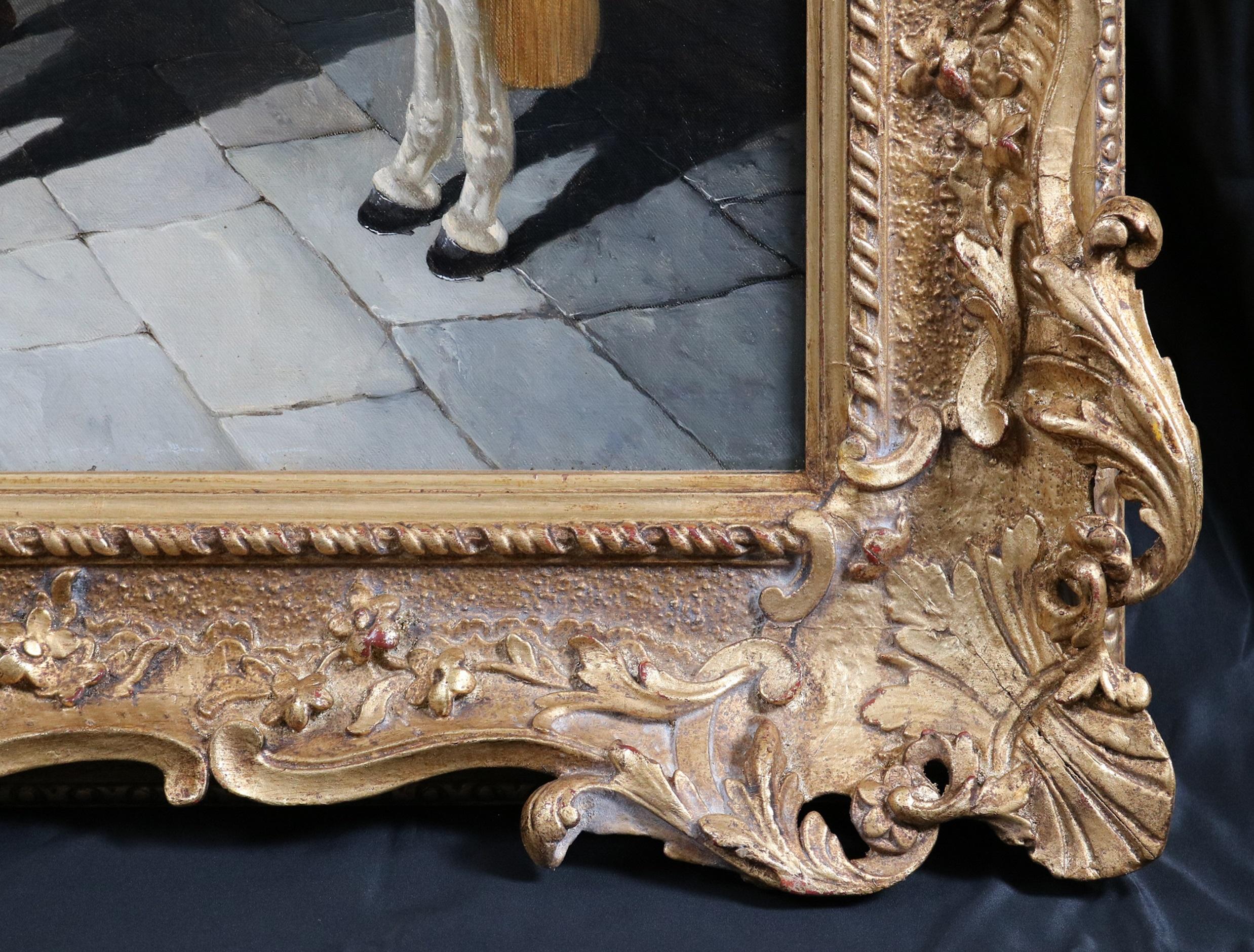 La Charger del Barone - Pittura ad olio del XIX secolo: Soldato Cromwell e cavalli da battaglia in vendita 3