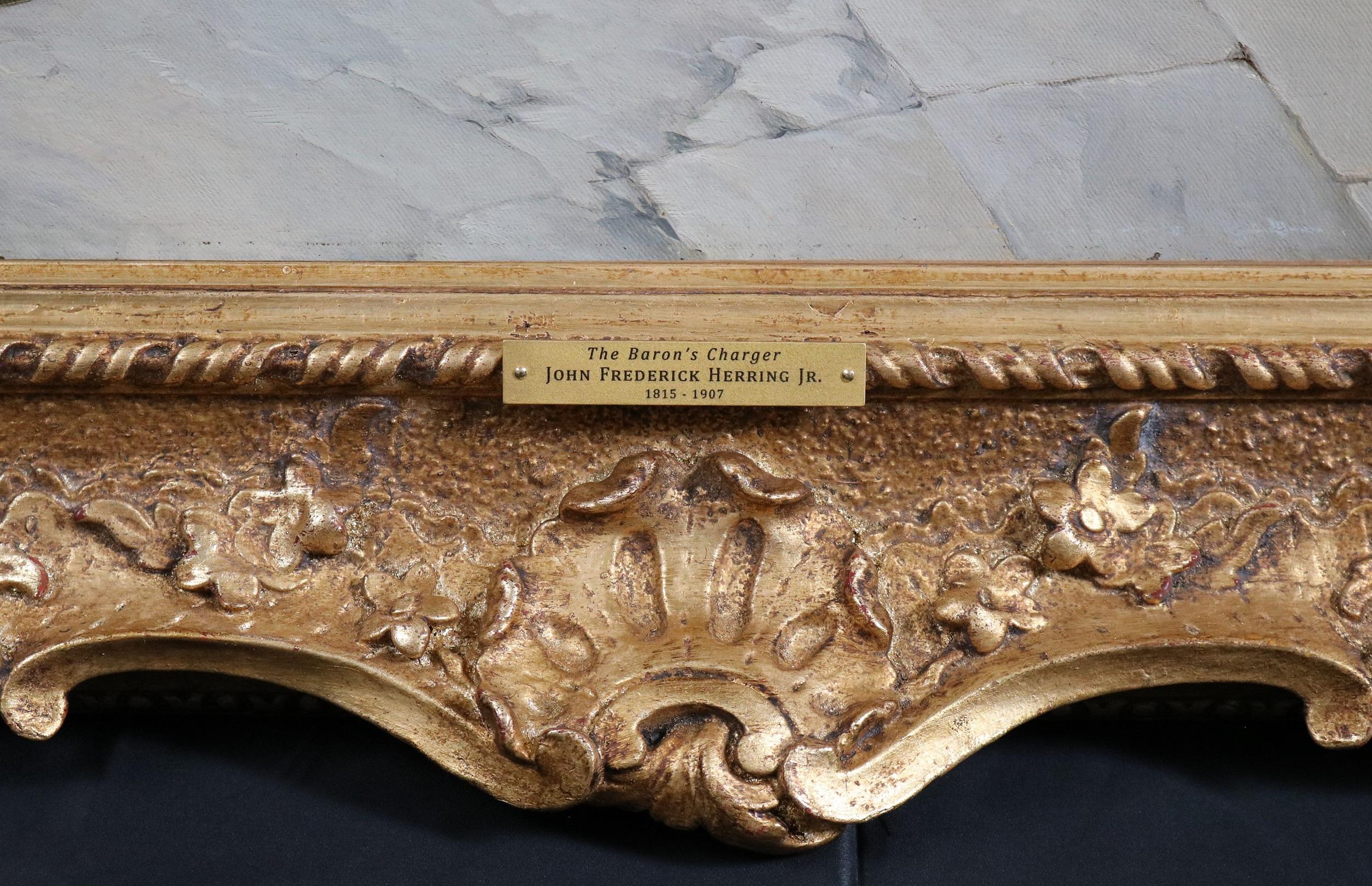 La Charger del Barone - Pittura ad olio del XIX secolo: Soldato Cromwell e cavalli da battaglia in vendita 4