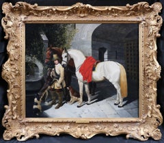 El Cargador del Barón - Pintura al óleo del siglo XIX Soldado Cromwell y caballos de batalla