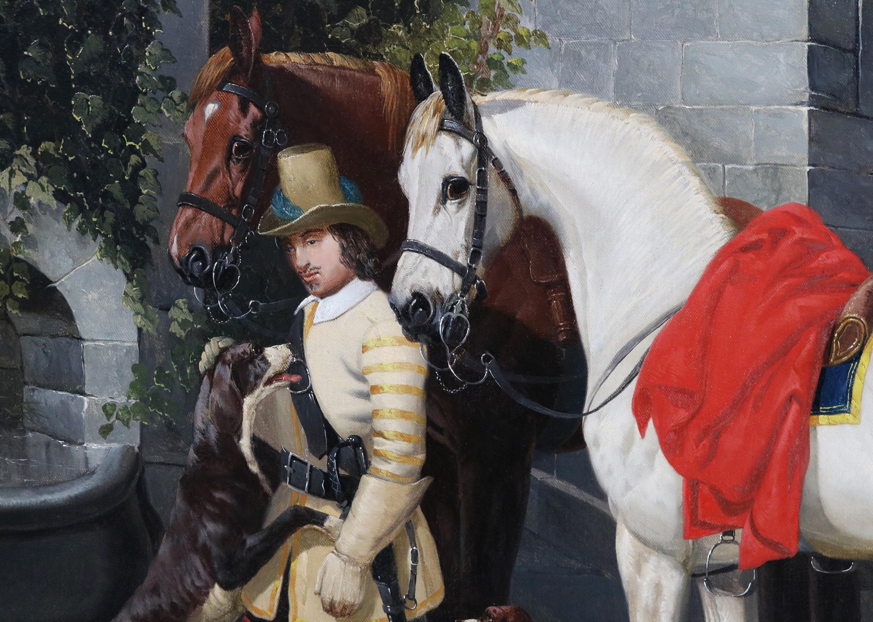 The Baron's Charger - 19th Century Oil Painting English Nobelman & Battle Horses For Sale 1
