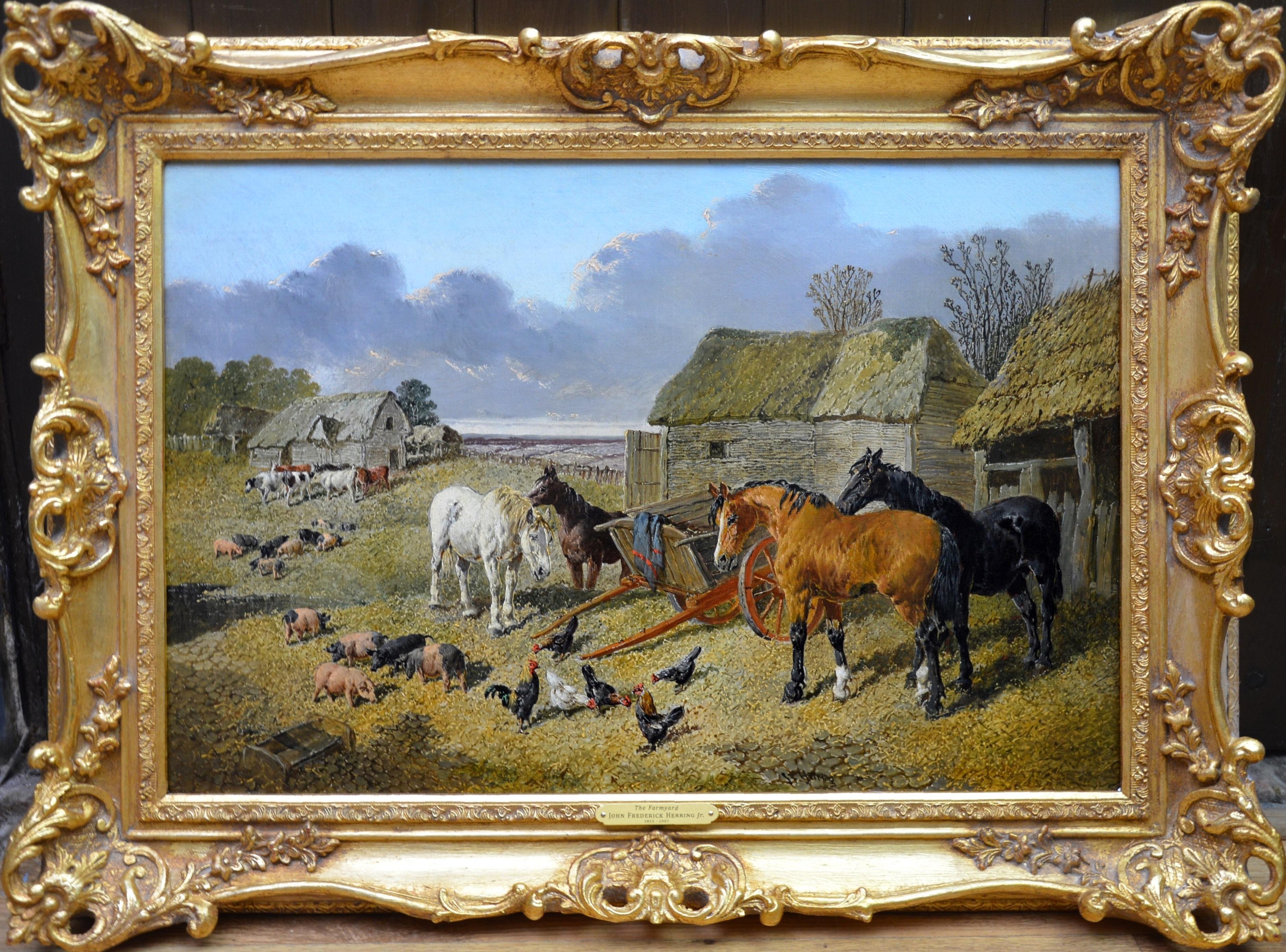 John Frederick Herring Jr. Landscape Painting - The Farmyard - 19th Century English Landscape Oil Painting
