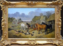 Antique The Farmyard - 19th Century English Landscape Oil Painting