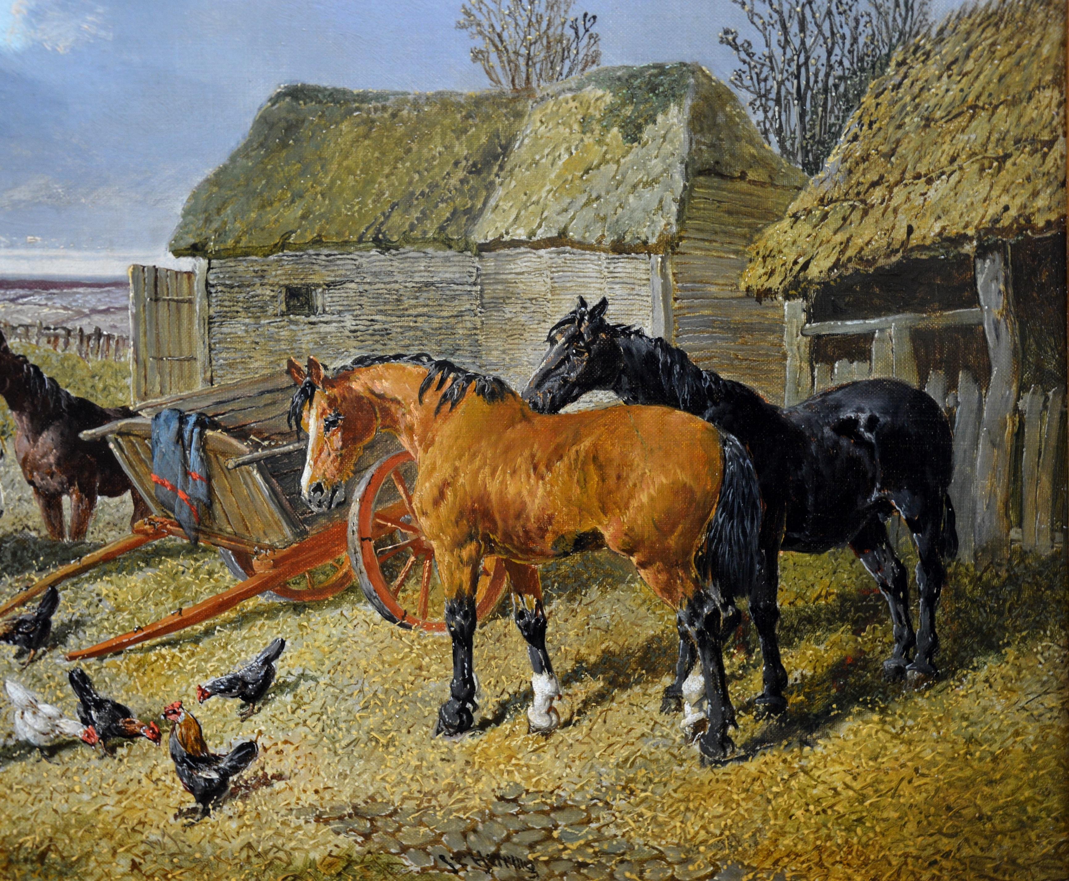 The Farmyard - 19th Century English Landscape Oil Painting - Brown Landscape Painting by John Frederick Herring Jr.
