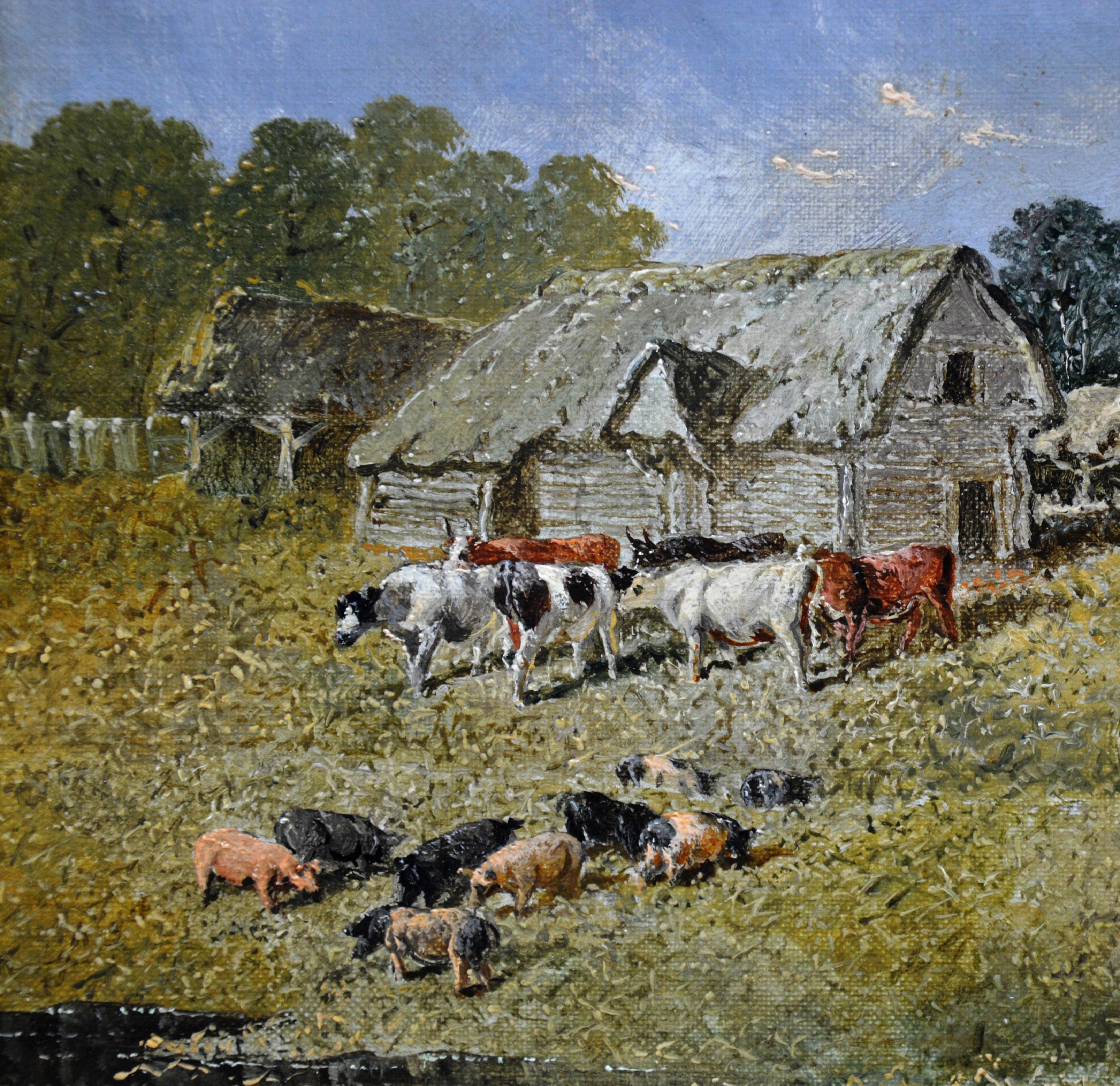 The Farmyard - 19th Century English Landscape Oil Painting 1