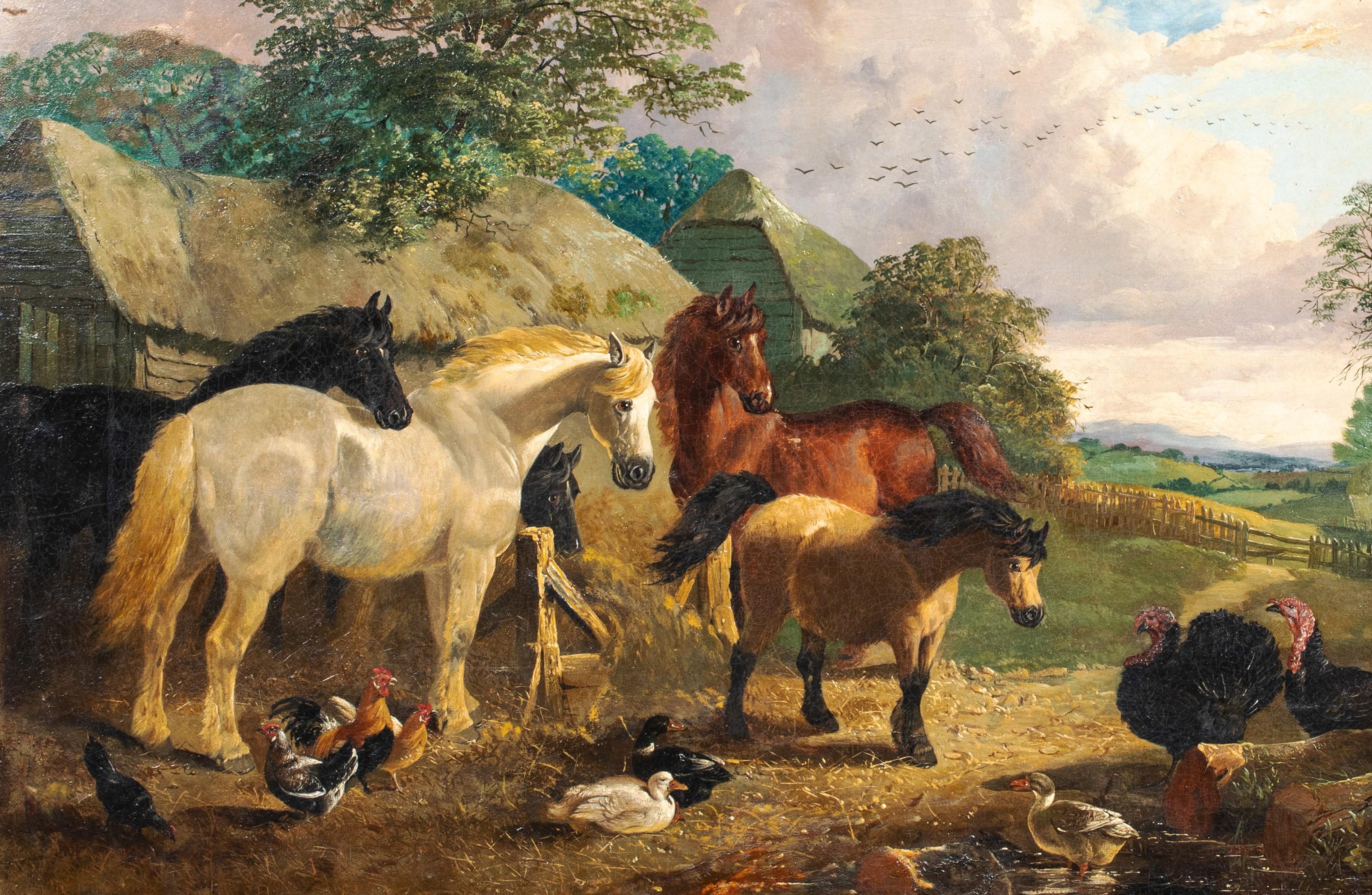 The Farmyard, 19th Century

attributed John Frederick HERRING (1815-1907)

Large 19th Century English Farmyard scene with horses, ducks, chickens and turkeys, oil on canvas. Excellent quality and condition fam scene typical of Herring Jnr's painting