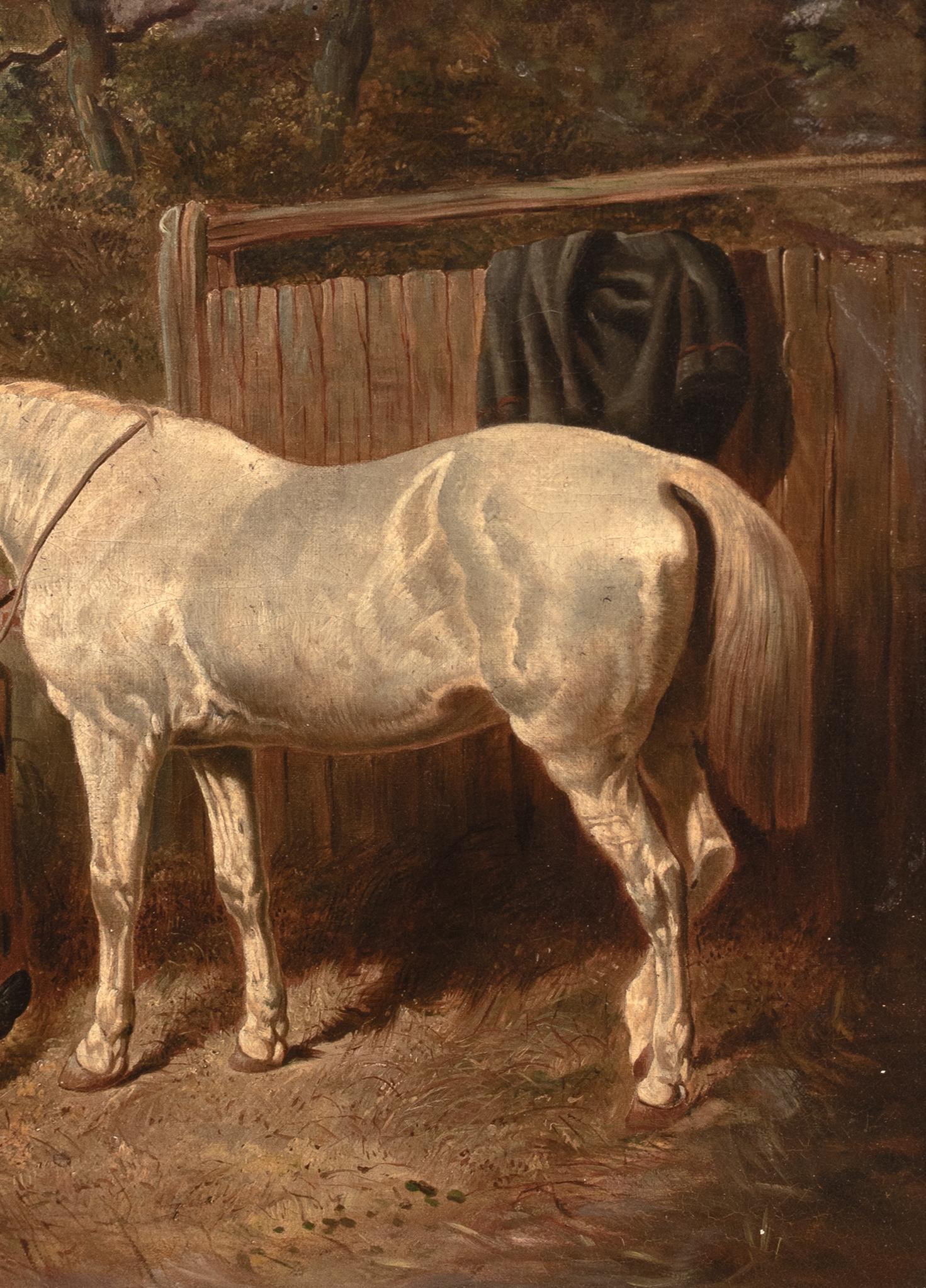 White Horse & Chickens In A Farmyard, 19th Century For Sale 2