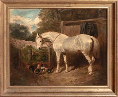White Horse & Chickens In A Farmyard, 19th Century