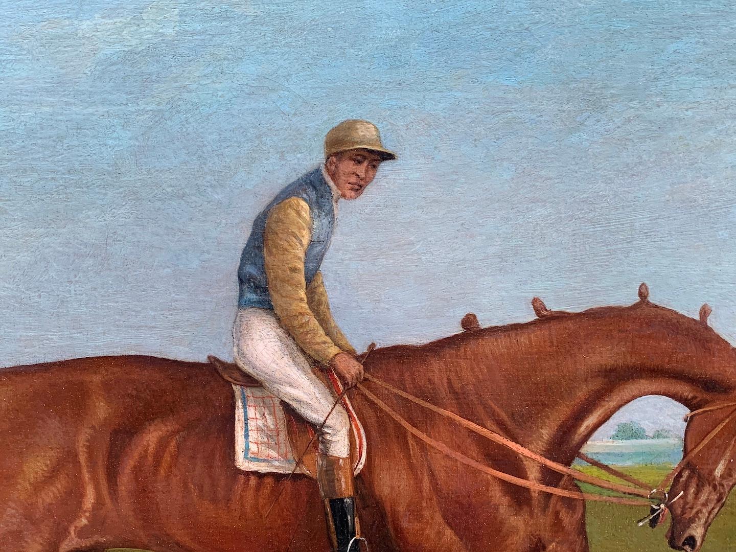  scène de course de chevaux ancienne anglaise du 19e siècle dans un paysage avec Jockey au sommet - Victorien Painting par John Frederick Herring Sr.