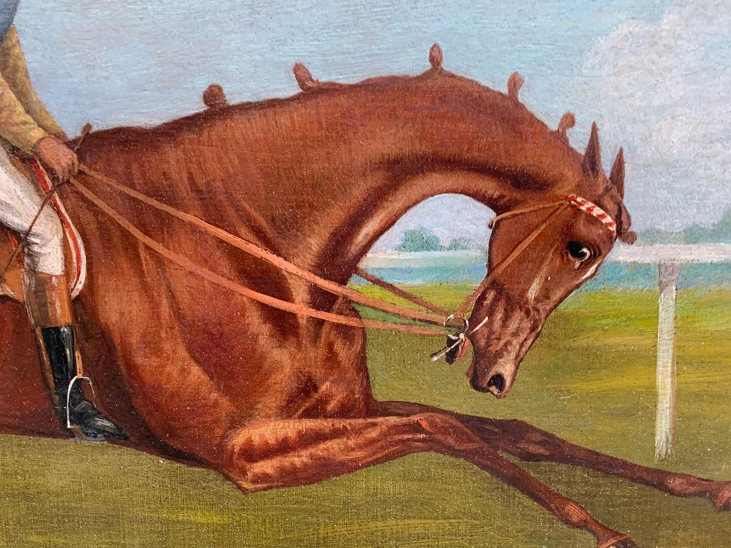  Antike englische Pferderennenszene aus dem 19. Jahrhundert in einer Landschaft mit Jockey up (Grau), Animal Painting, von John Frederick Herring Sr.