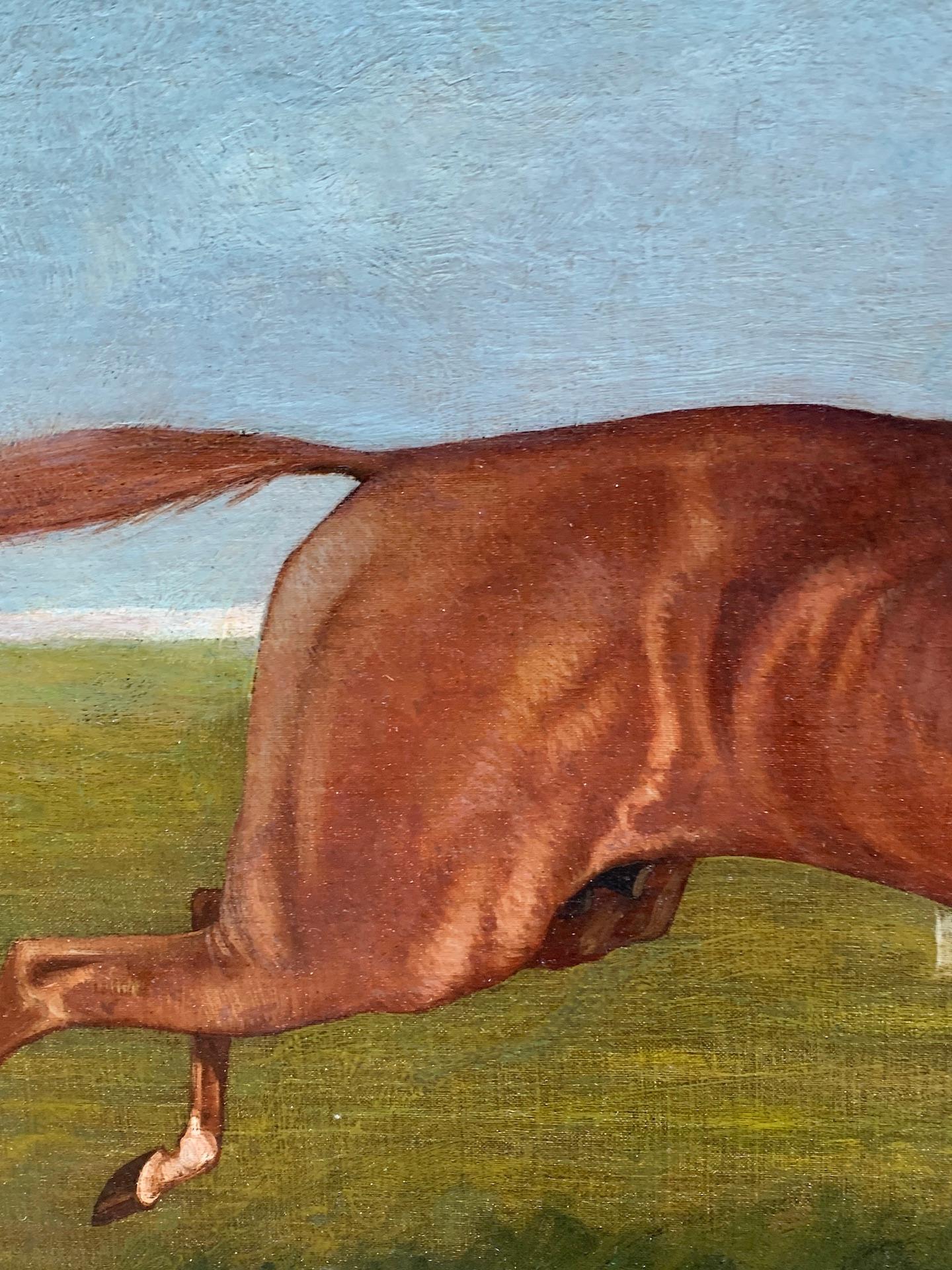 Antike englische Pferderennszene aus dem 19. Jahrhundert in einer Landschaft mit aufgestelltem Jockey.

Wunderschöne und sehr gut gemalte englische Pferderennszene. Ähnlich wie bei John Frederick Herring handelt es sich bei diesem Werk um eine