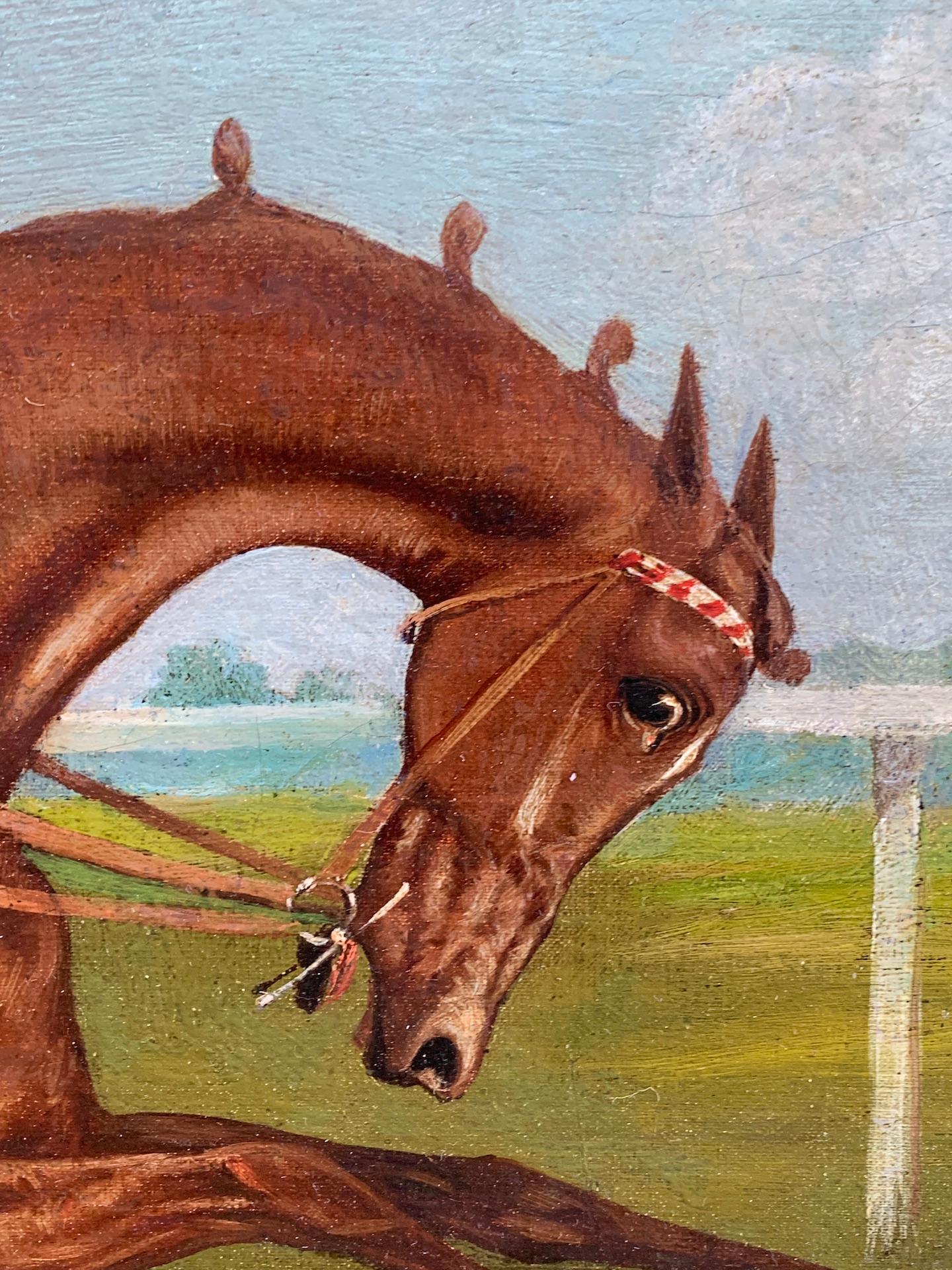  scène de course de chevaux ancienne anglaise du 19e siècle dans un paysage avec Jockey au sommet en vente 2