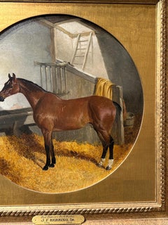 Antique 19th century English portrait of an Irish Hunter in a stable