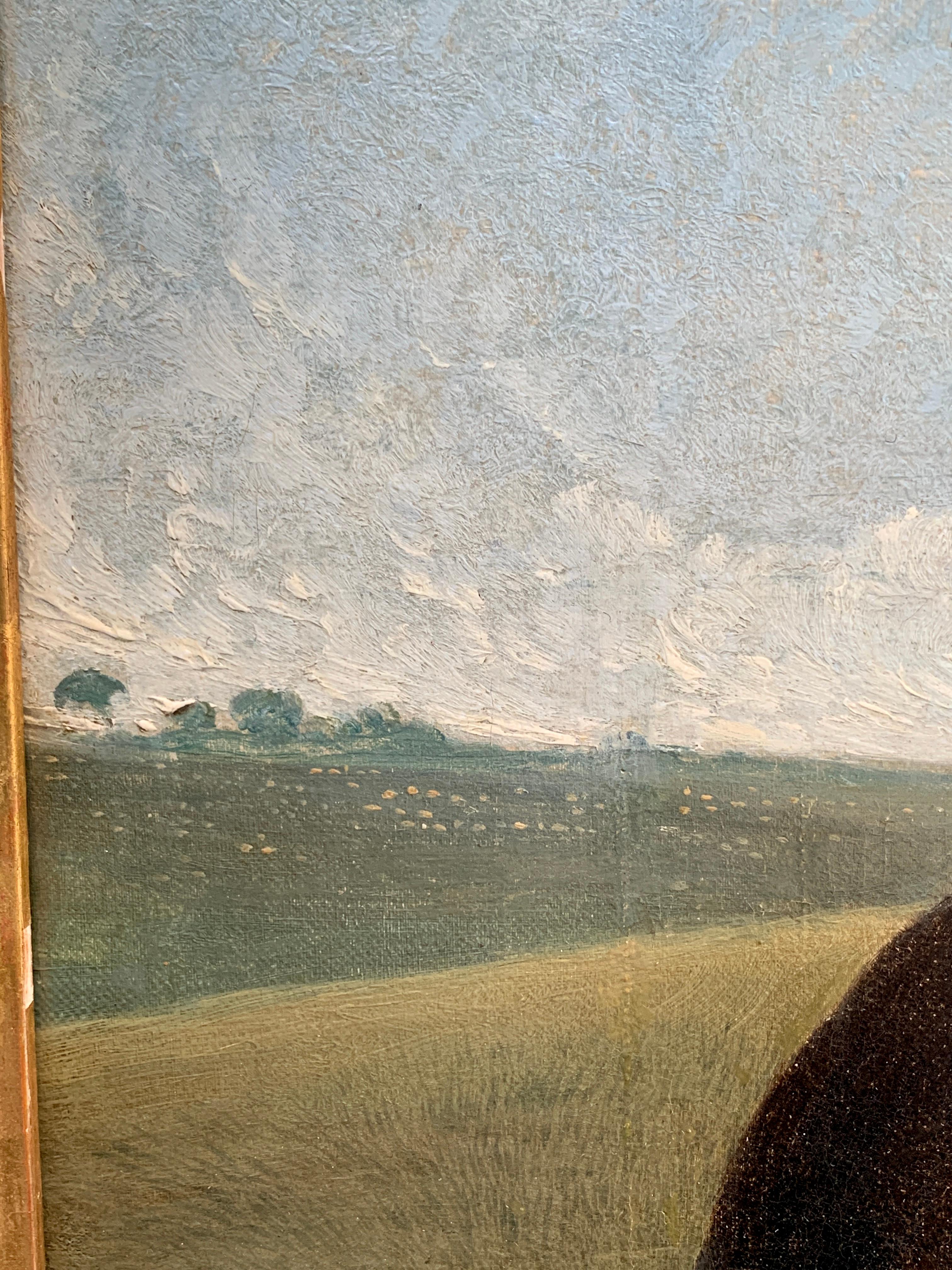 Antique 19th century portrait of a seated dog Pepper, in a landscape - Beige Animal Painting by John Frederick Herring Sr.