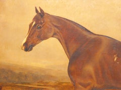 Antique oil painting on canvas of Brown Prize Hunting Horse 19th century