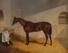 Attilla, Chestnut Horse in Stable, Oil on Canvas, Signed J Herring Snr 1842