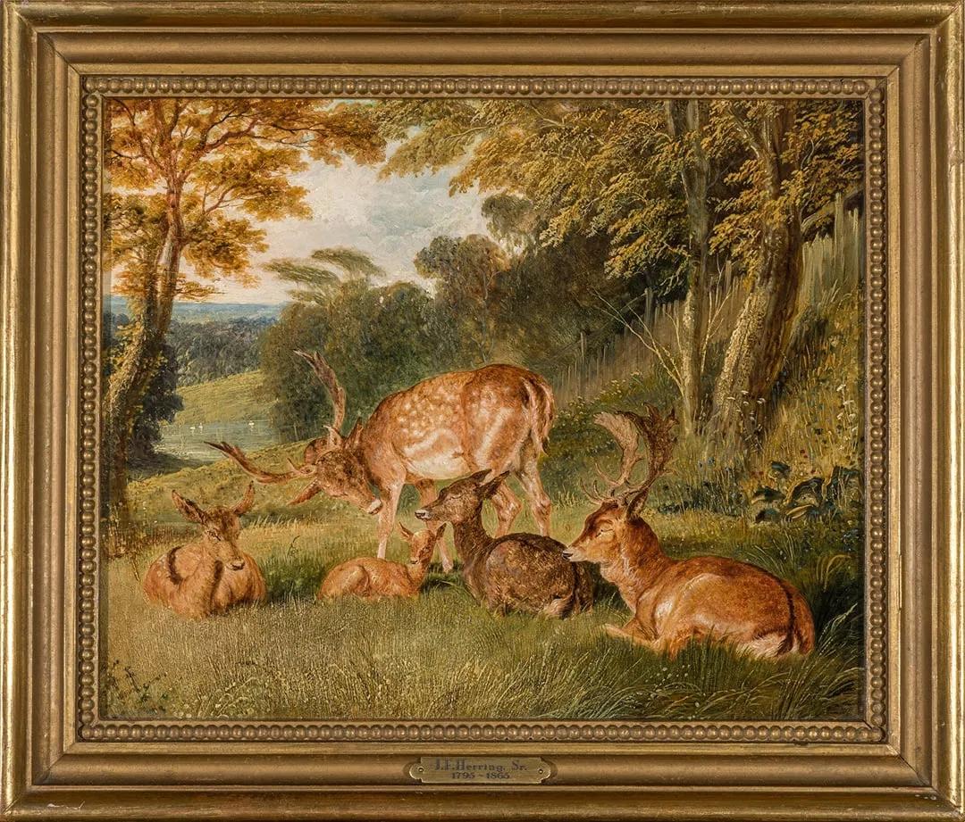 Animal Painting de John Frederick Herring Sr. - Ciervos en Windsor Park