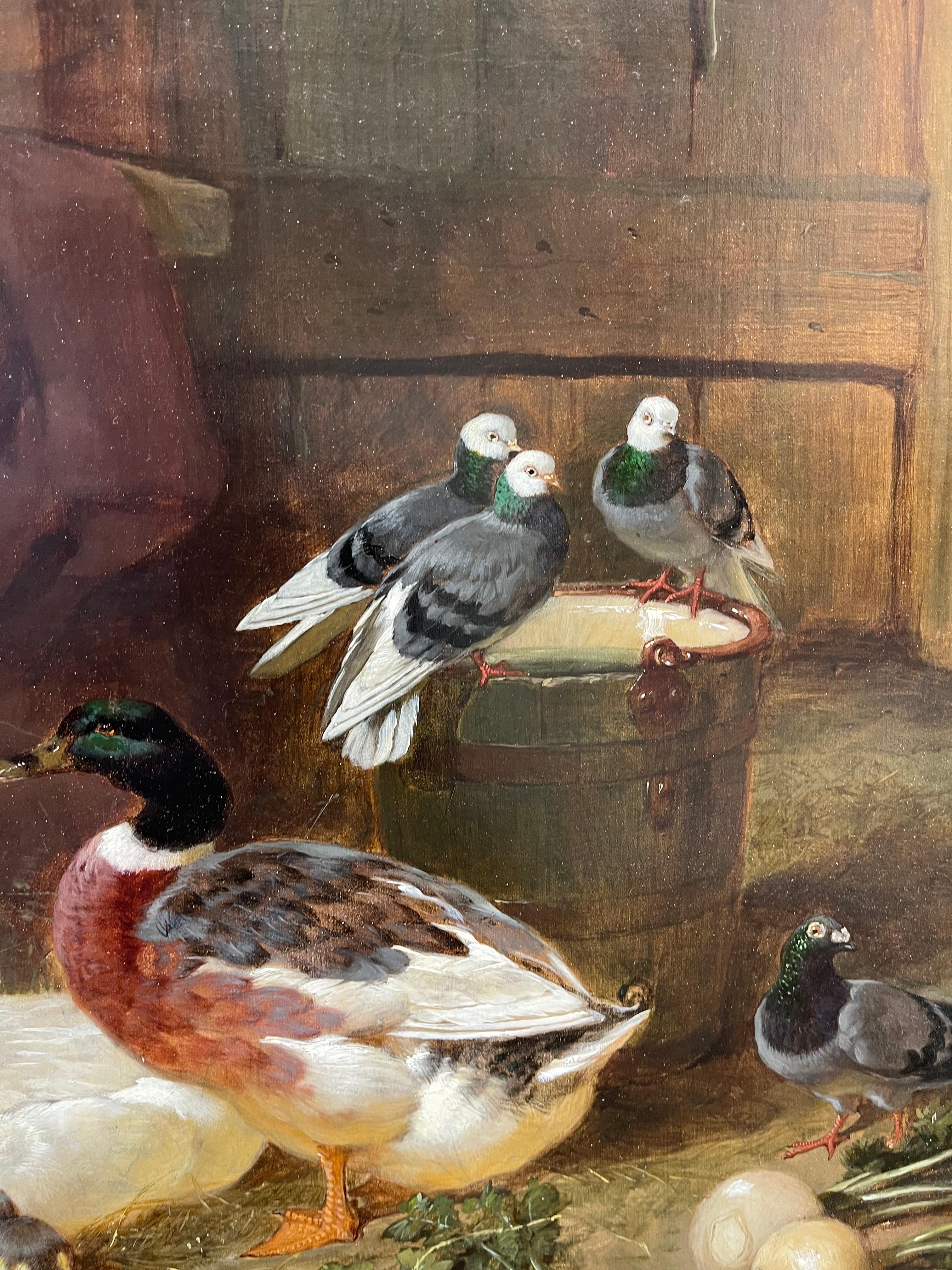 John Frederick Herring Sr. era specializzato nella rappresentazione della vita agricola del XIX secolo. Qui mostra anatre, anatroccoli e piccioni nel loro fienile mentre mangiano.