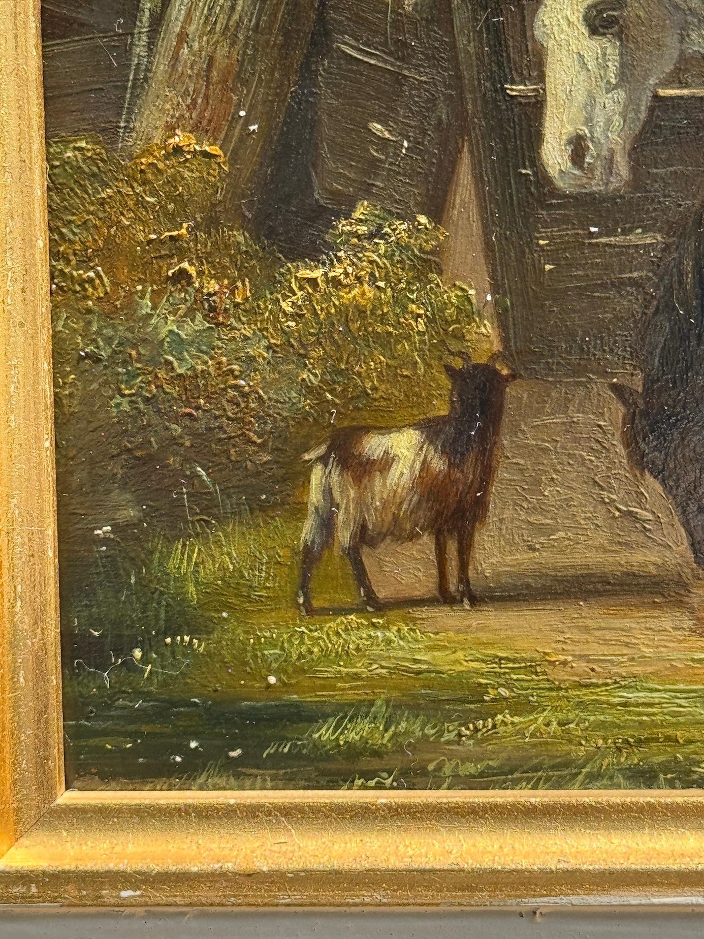 Englisch 19. Jahrhundert Englischer Bauernhof  mit Shire Clydesdale Pferden in einer Landschaft – Painting von John Frederick Herring Sr.