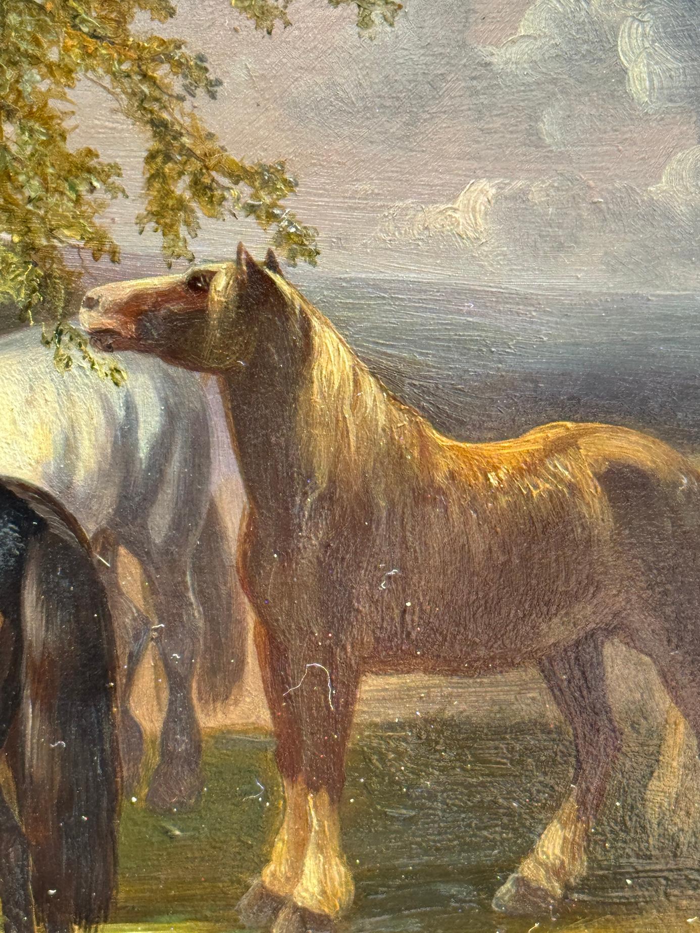 Englisch 19. Jahrhundert Englischer Bauernhof  mit Shire Clydesdale Pferden in einer Landschaft (Viktorianisch), Painting, von John Frederick Herring Sr.