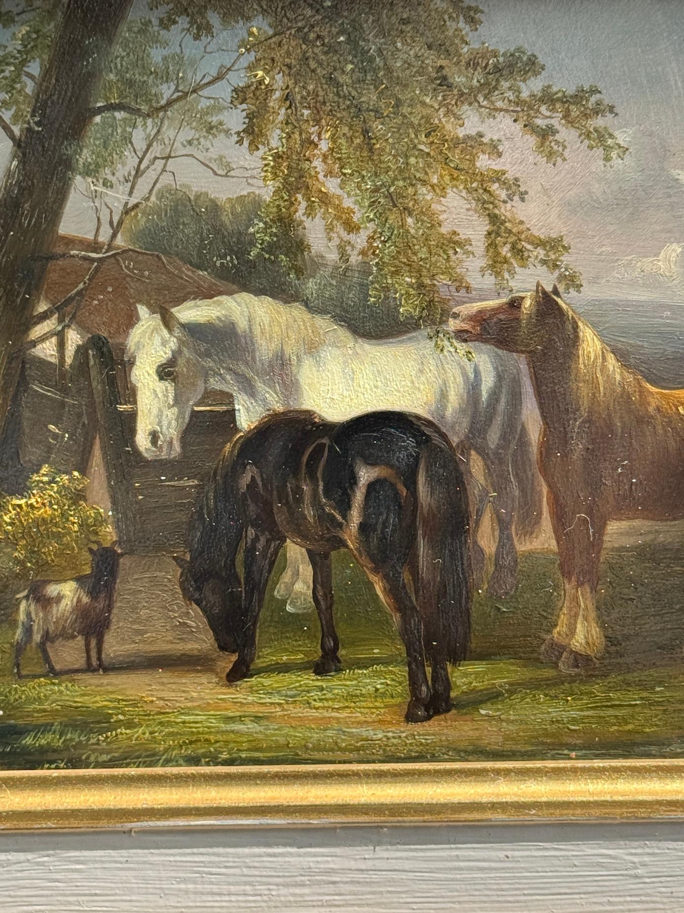 Englisch 19. Jahrhundert Englischer Bauernhof  mit Shire Clydesdale Pferden in einer Landschaft im Angebot 1