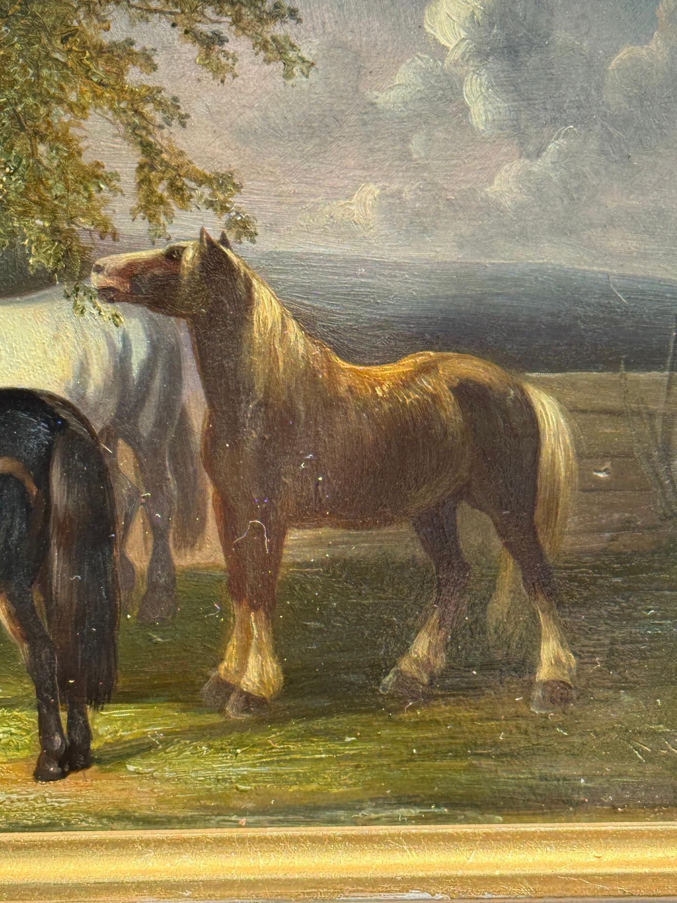 Englisch 19. Jahrhundert Englischer Bauernhof  mit Shire Clydesdale Pferden in einer Landschaft im Angebot 3