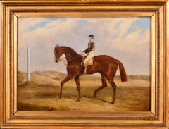 Raffinato dipinto a olio originale del 1830 firmato, ritratto del cavallo da corsa vincitore del Derby